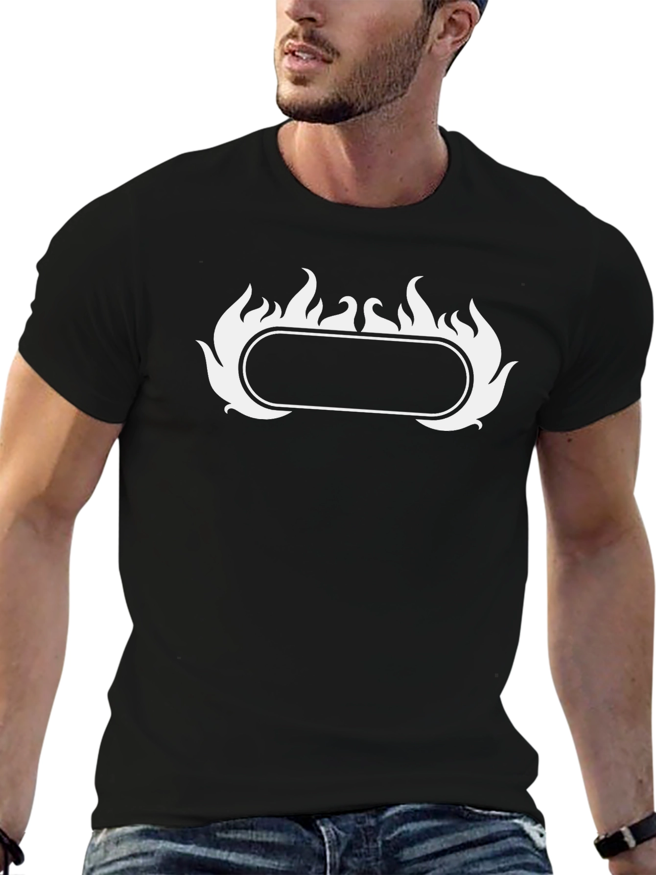 Flame Graphic Tee - Black Cotton T-Shirt