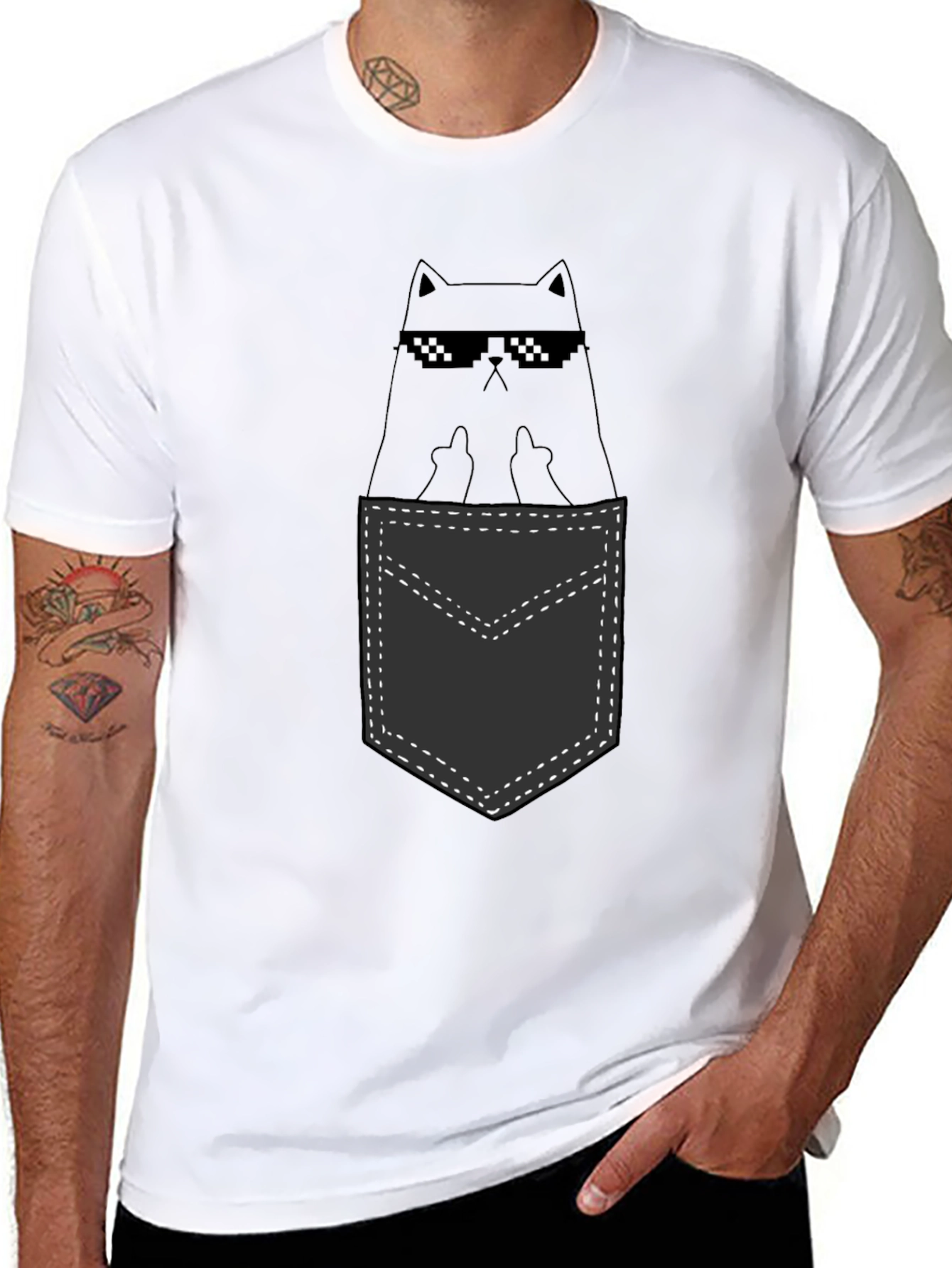 Cool Cat Pocket T-Shirt - Black