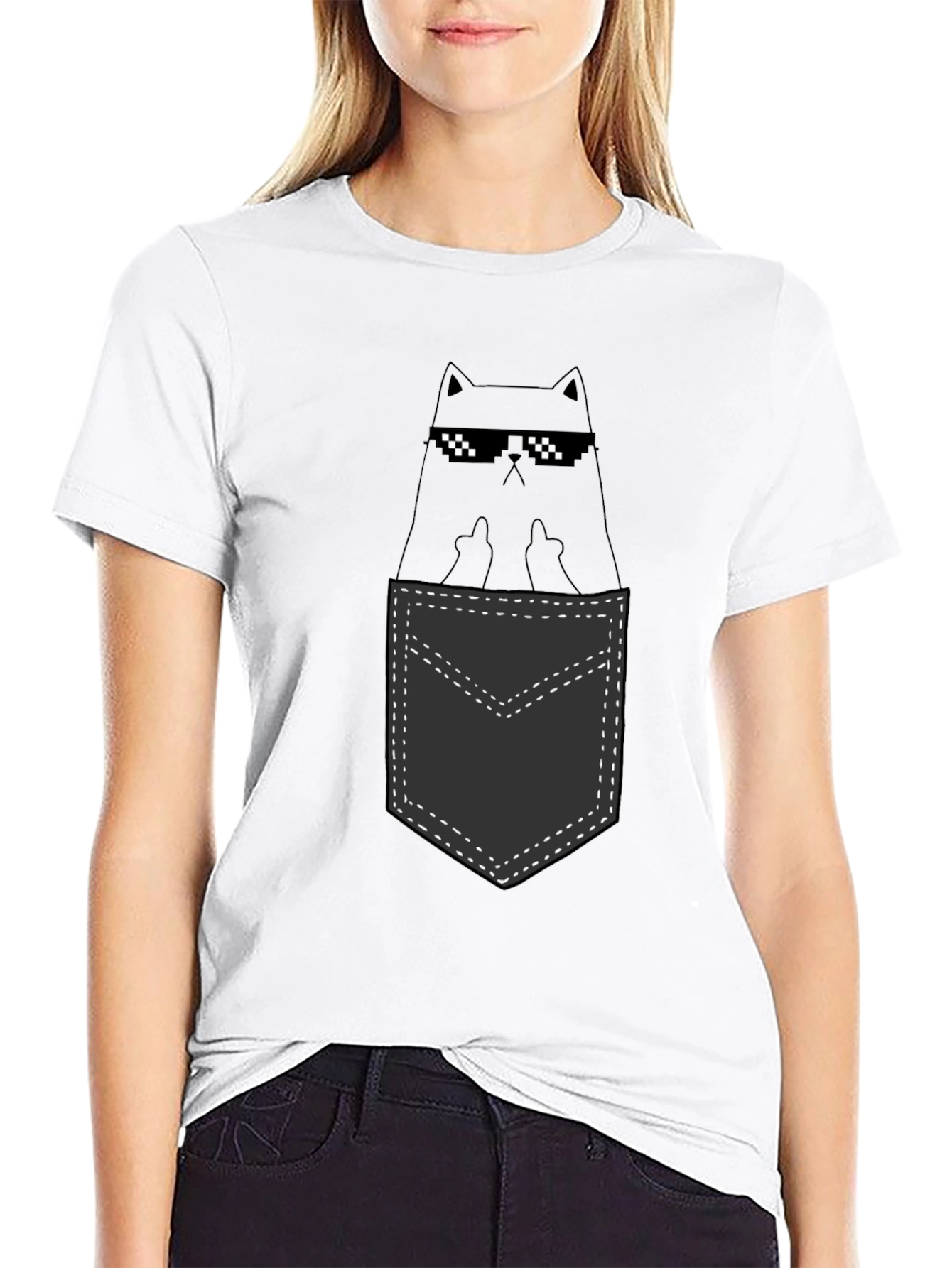 Cool Cat Pocket T-Shirt - Black