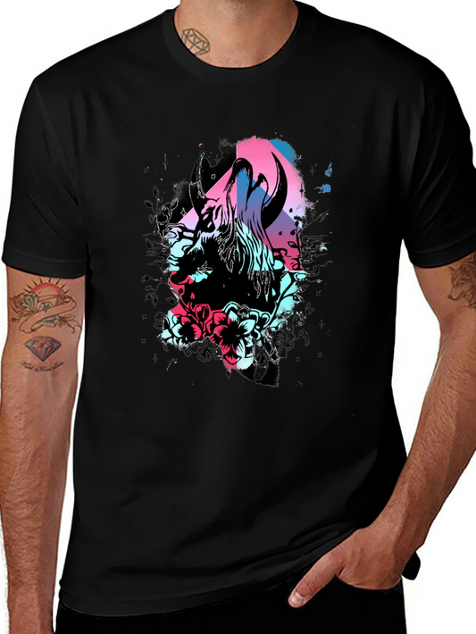 Floral Bull Graphic Tee - Trendy Mens Black T-Shirt
