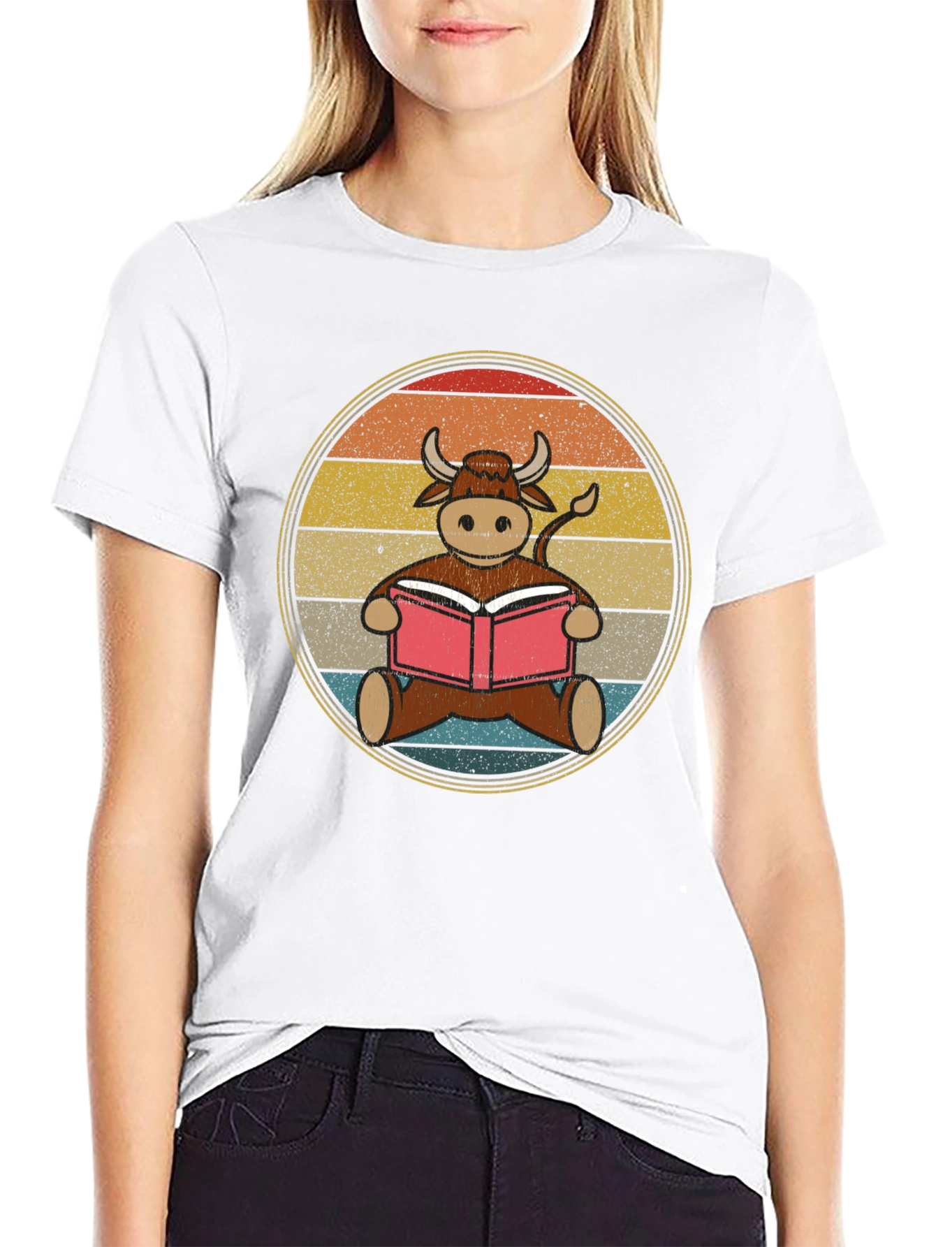 Retro Reading Cow T-Shirt - Unique Animal Lover Tee