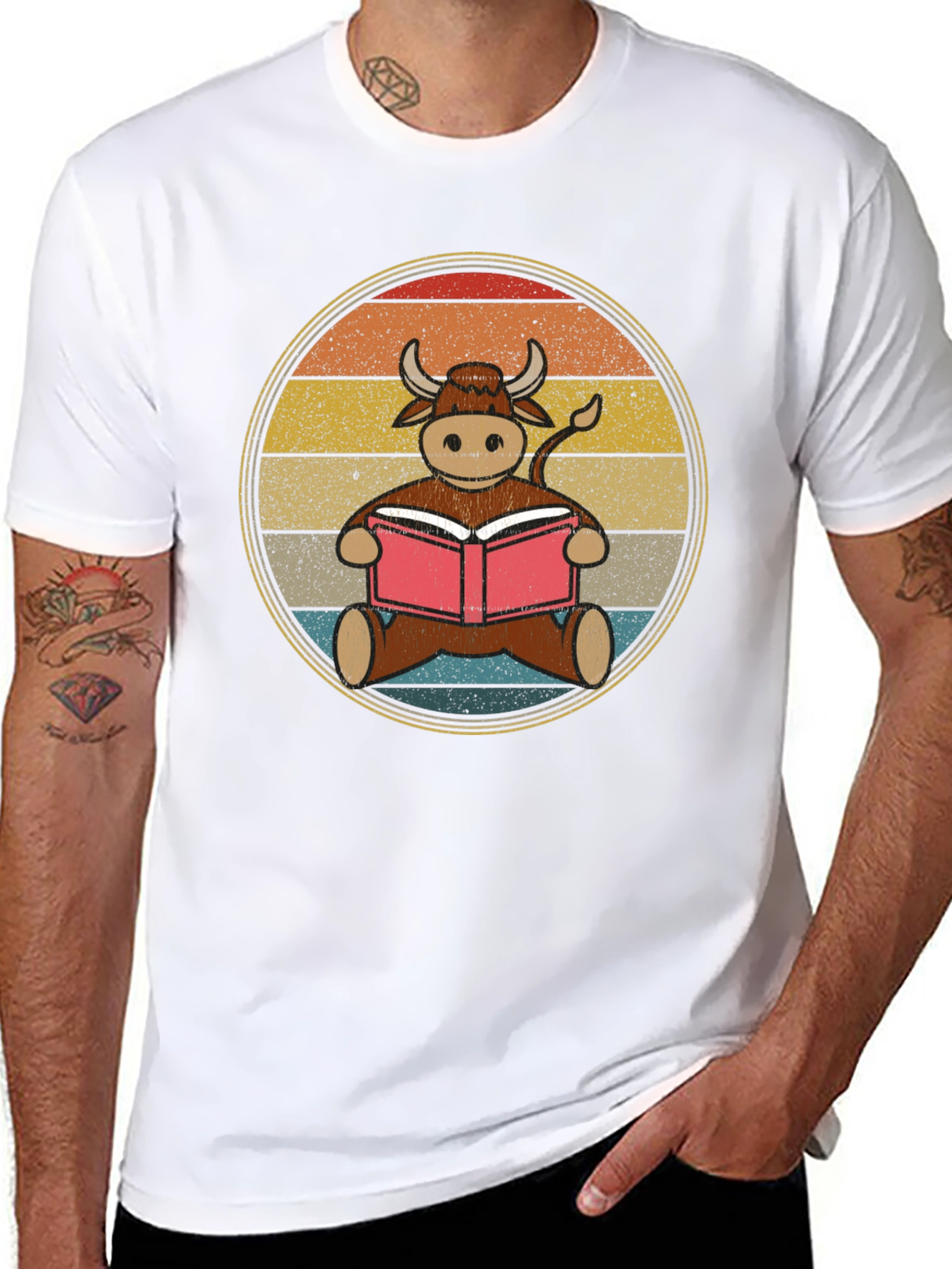 Retro Reading Cow T-Shirt - Unique Animal Lover Tee