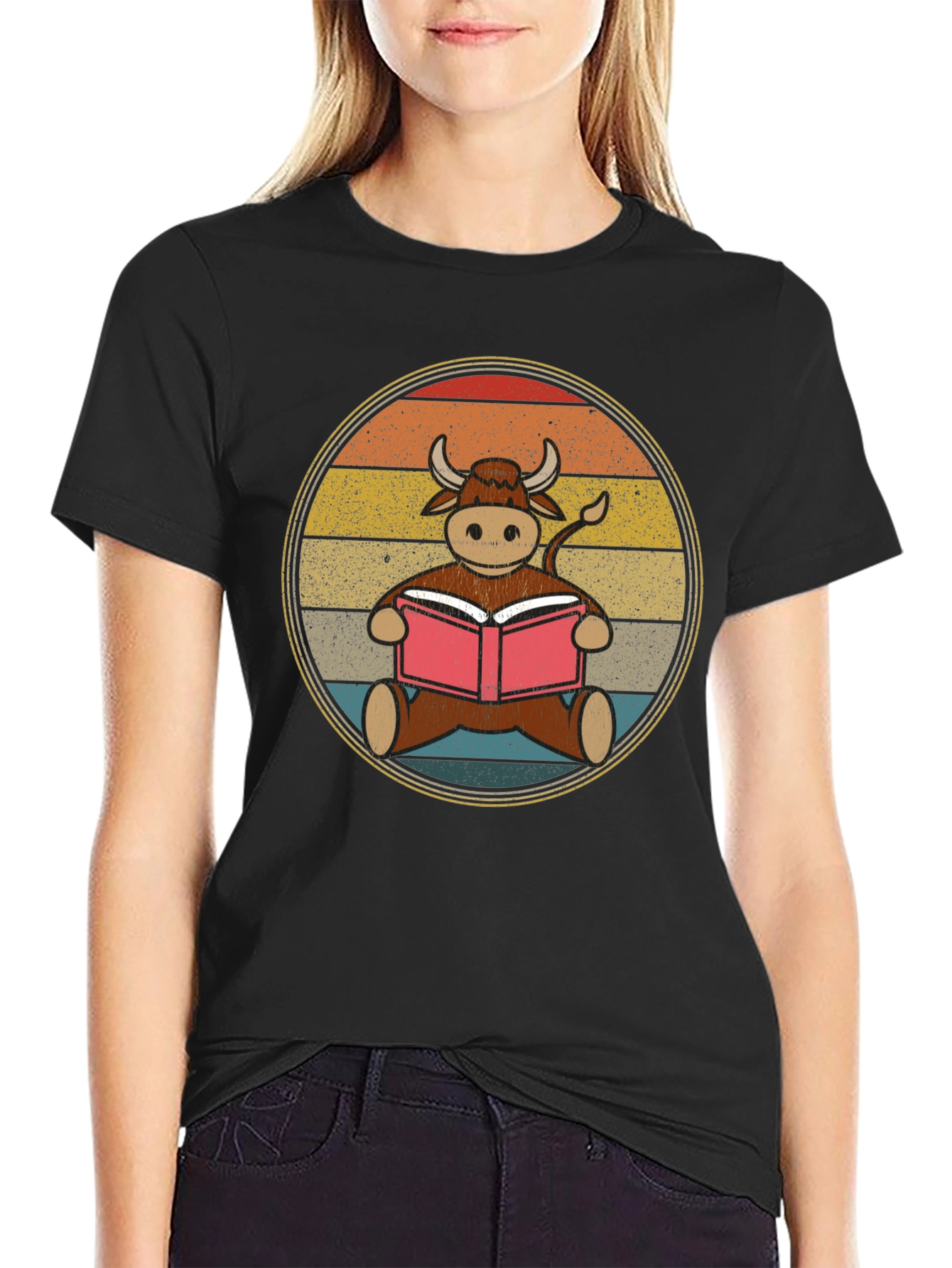 Retro Reading Cow T-Shirt - Unique Animal Lover Tee