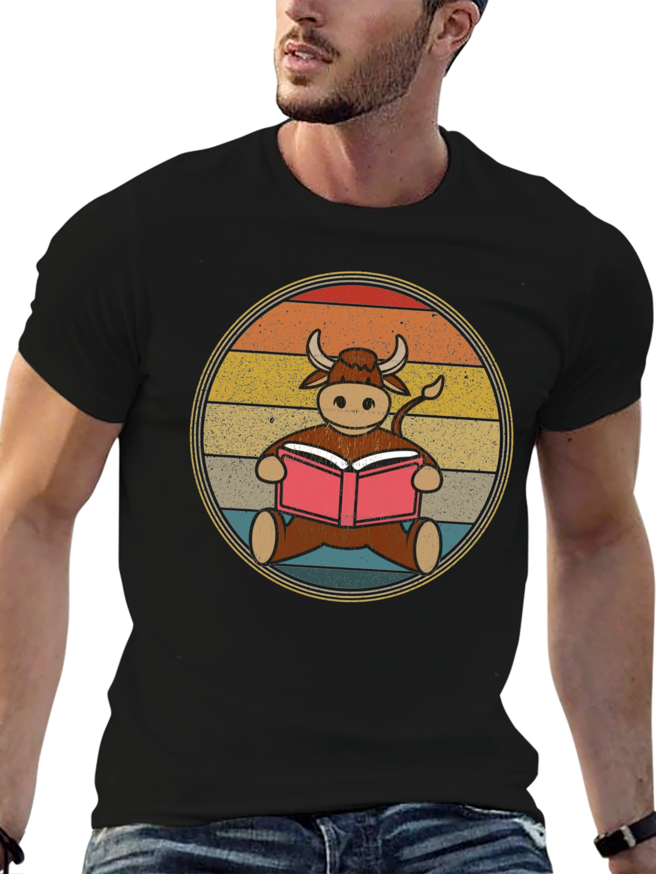 Retro Reading Cow T-Shirt - Unique Animal Lover Tee