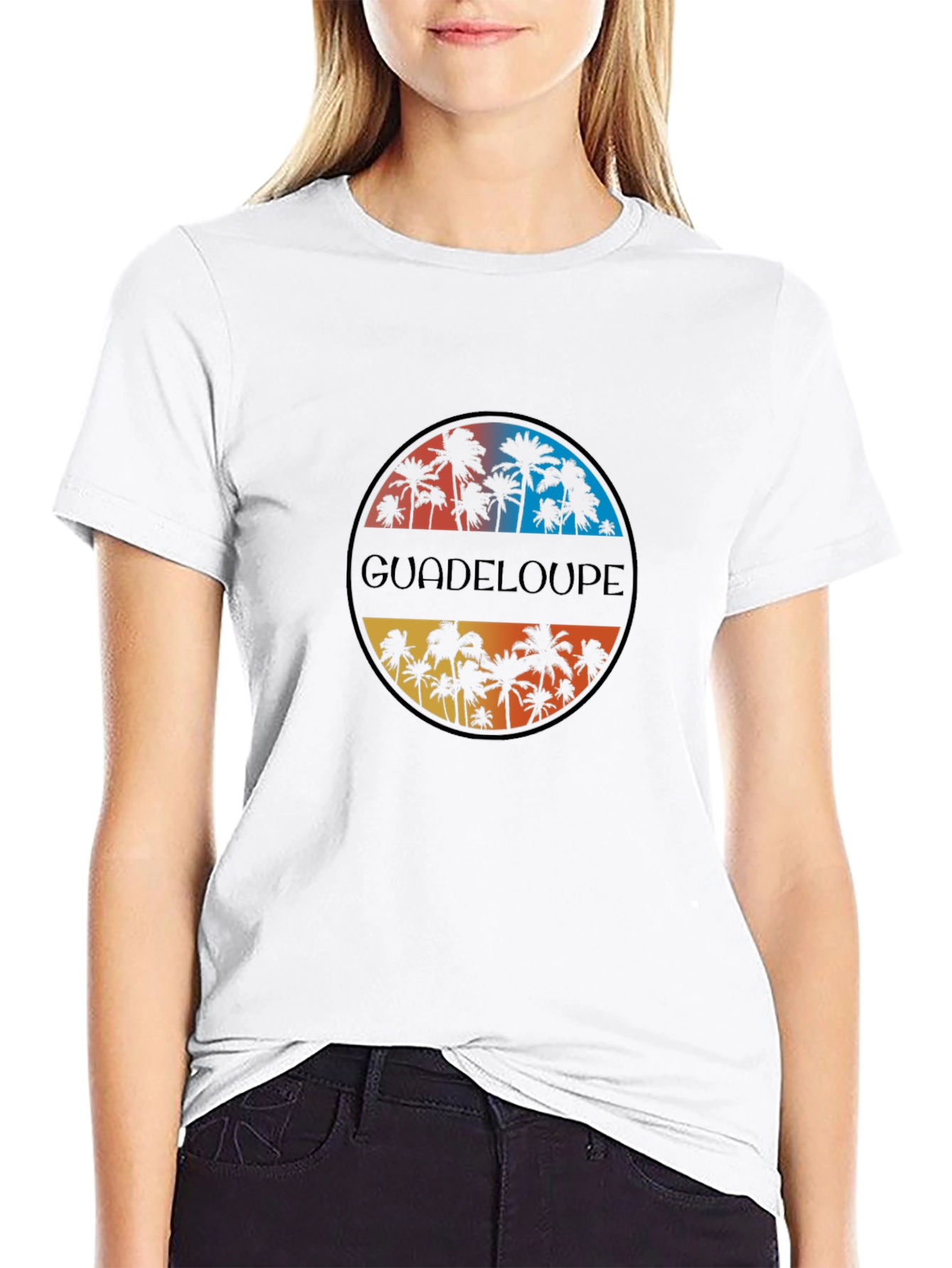 Guadeloupe Palm Tree Graphic Black T-Shirt