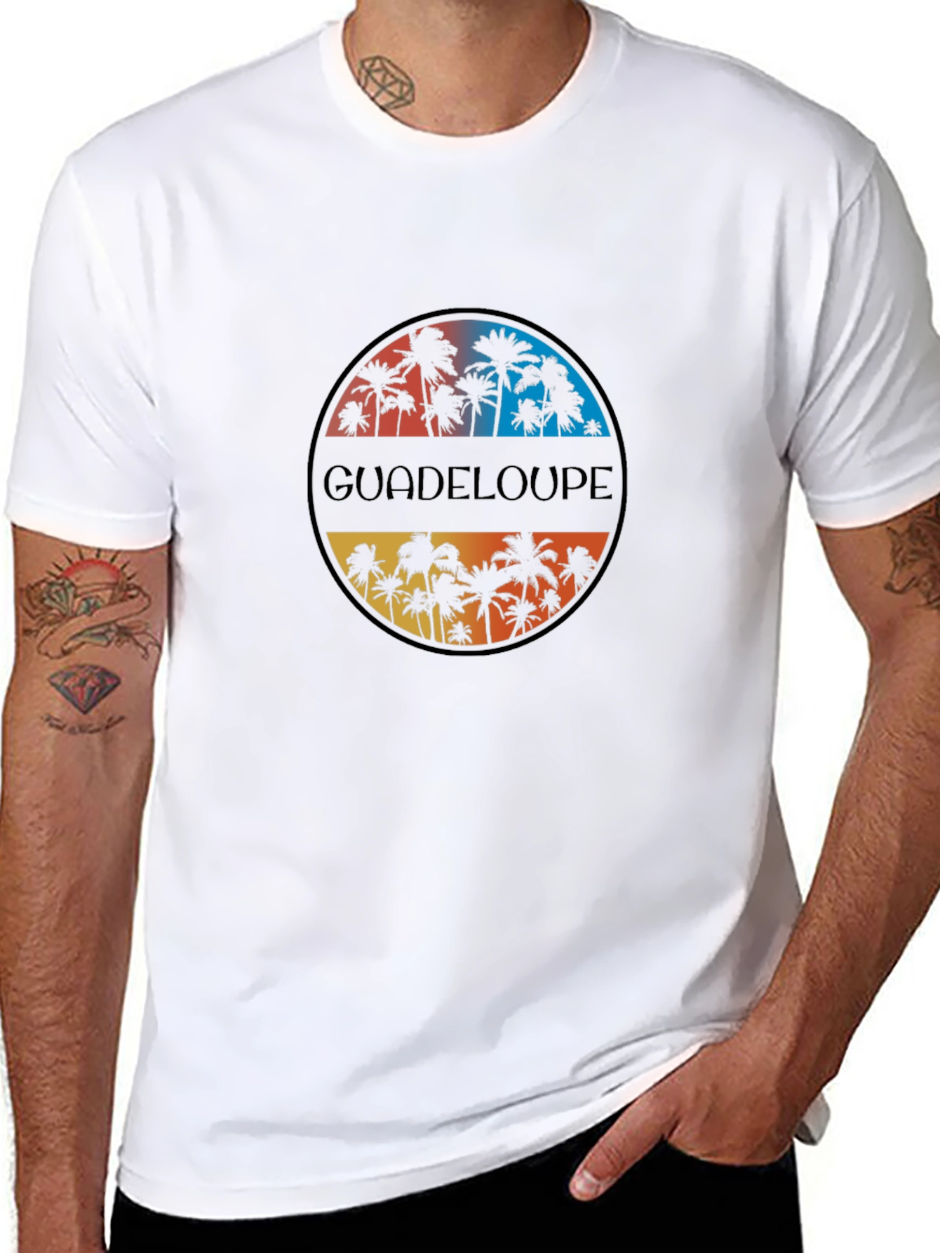 Guadeloupe Palm Tree Graphic Black T-Shirt