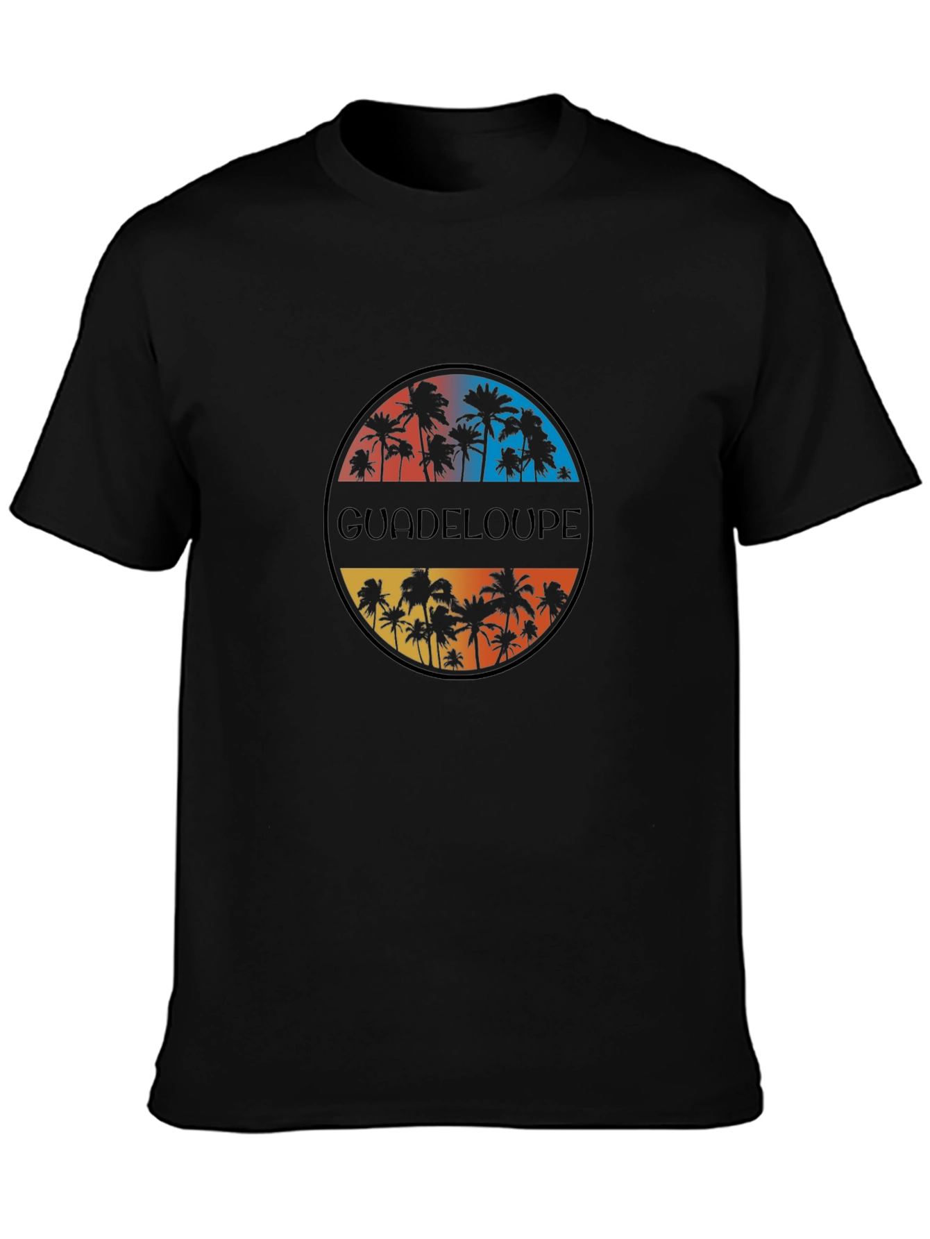 Guadeloupe Palm Tree Graphic Black T-Shirt