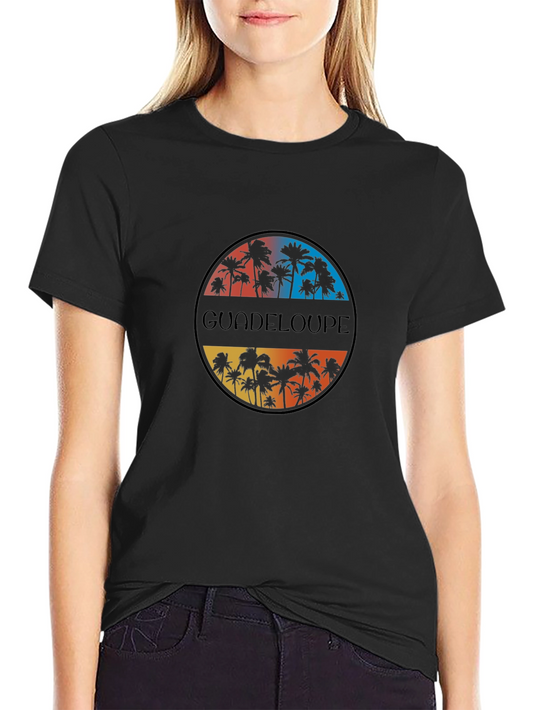 Guadeloupe Palm Tree Graphic Black T-Shirt