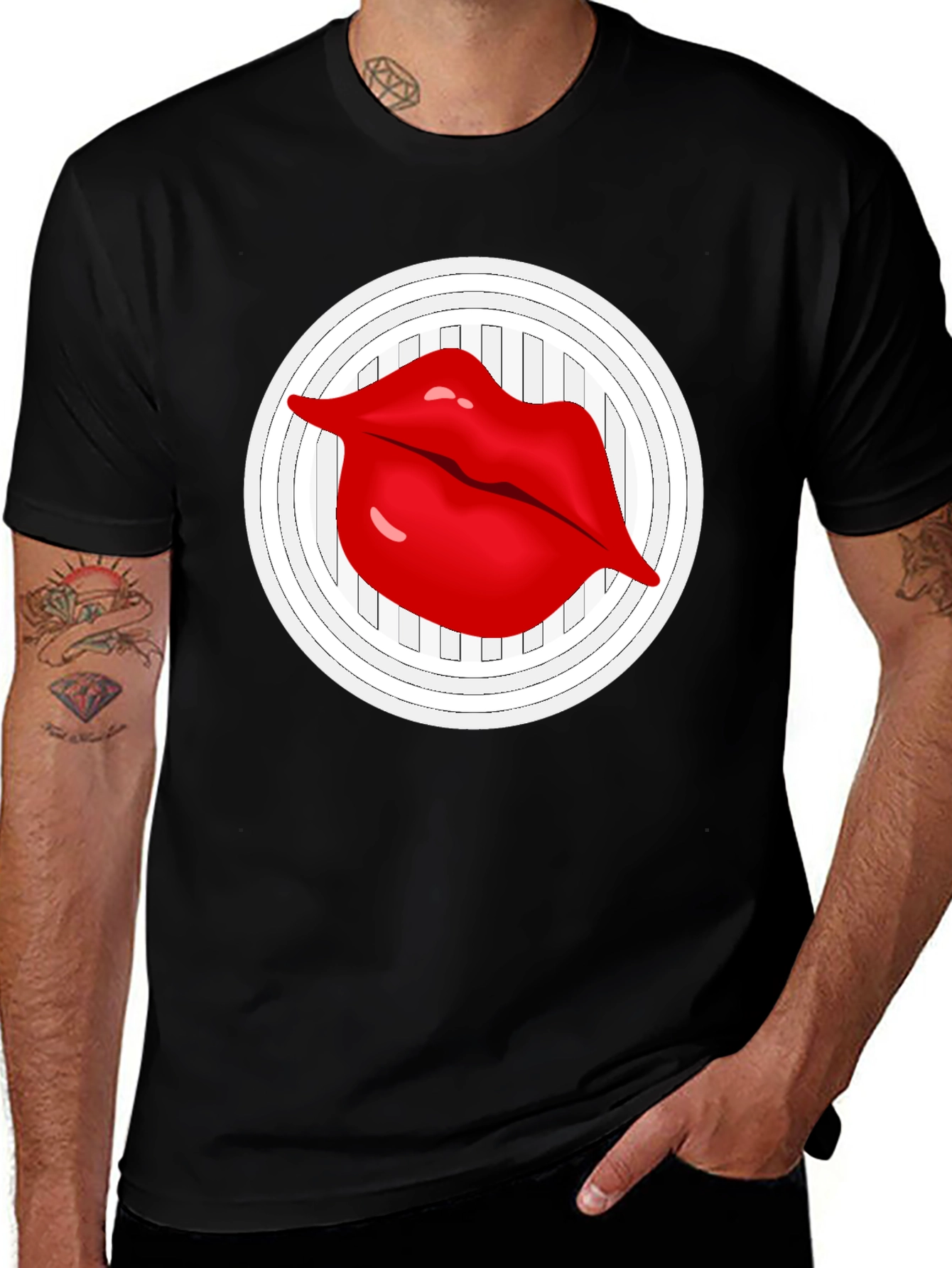 Lip Graphic Black Crew Neck T-Shirt