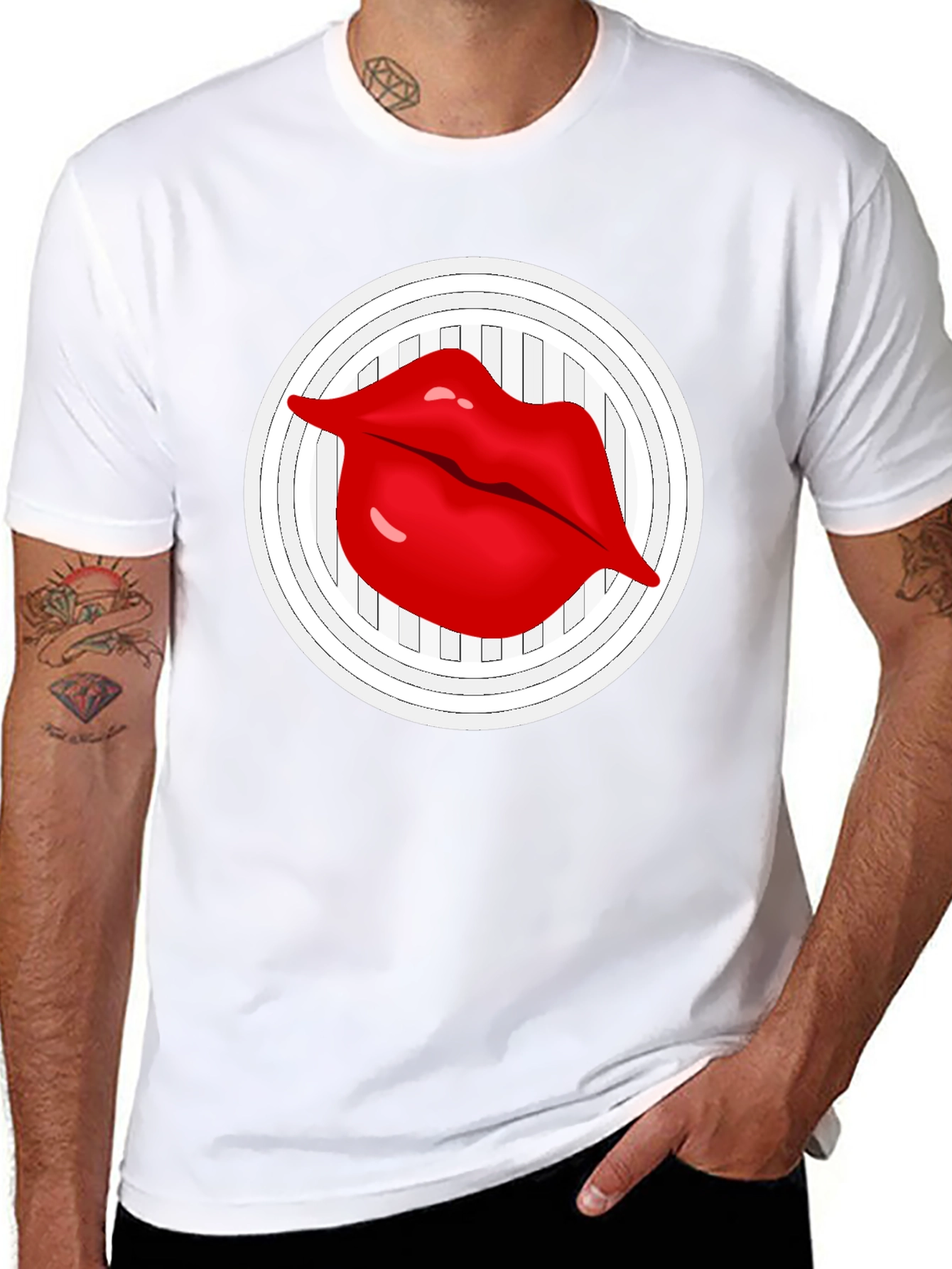 Lip Graphic Black Crew Neck T-Shirt
