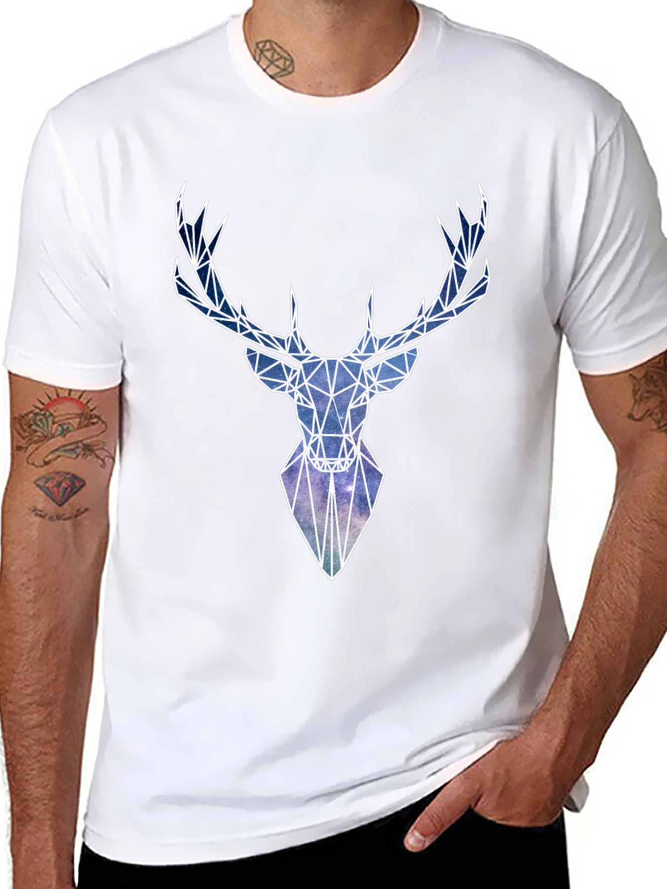 Geometric Deer Head Graphic Print Tee