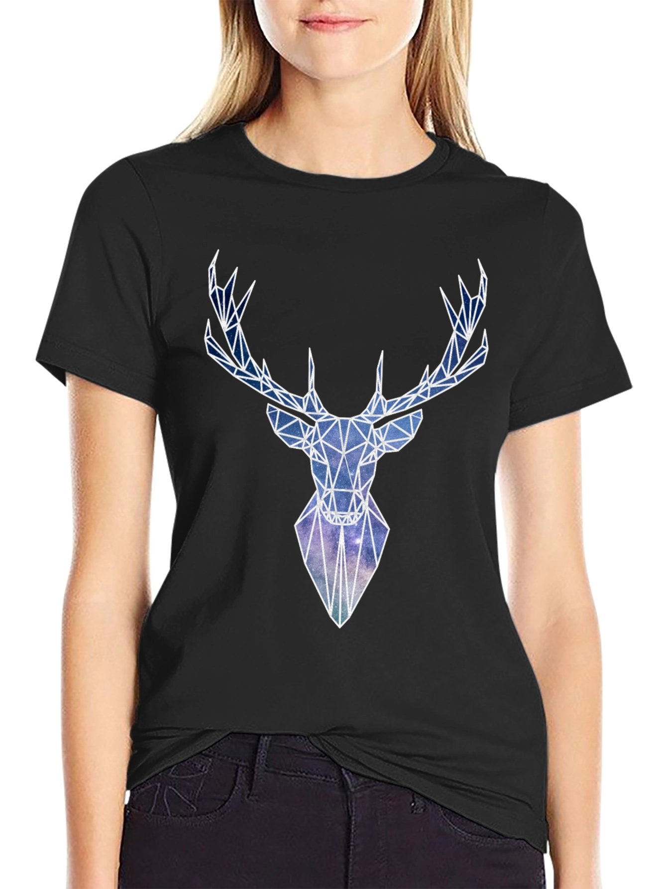 Geometric Deer Head Graphic Print Tee