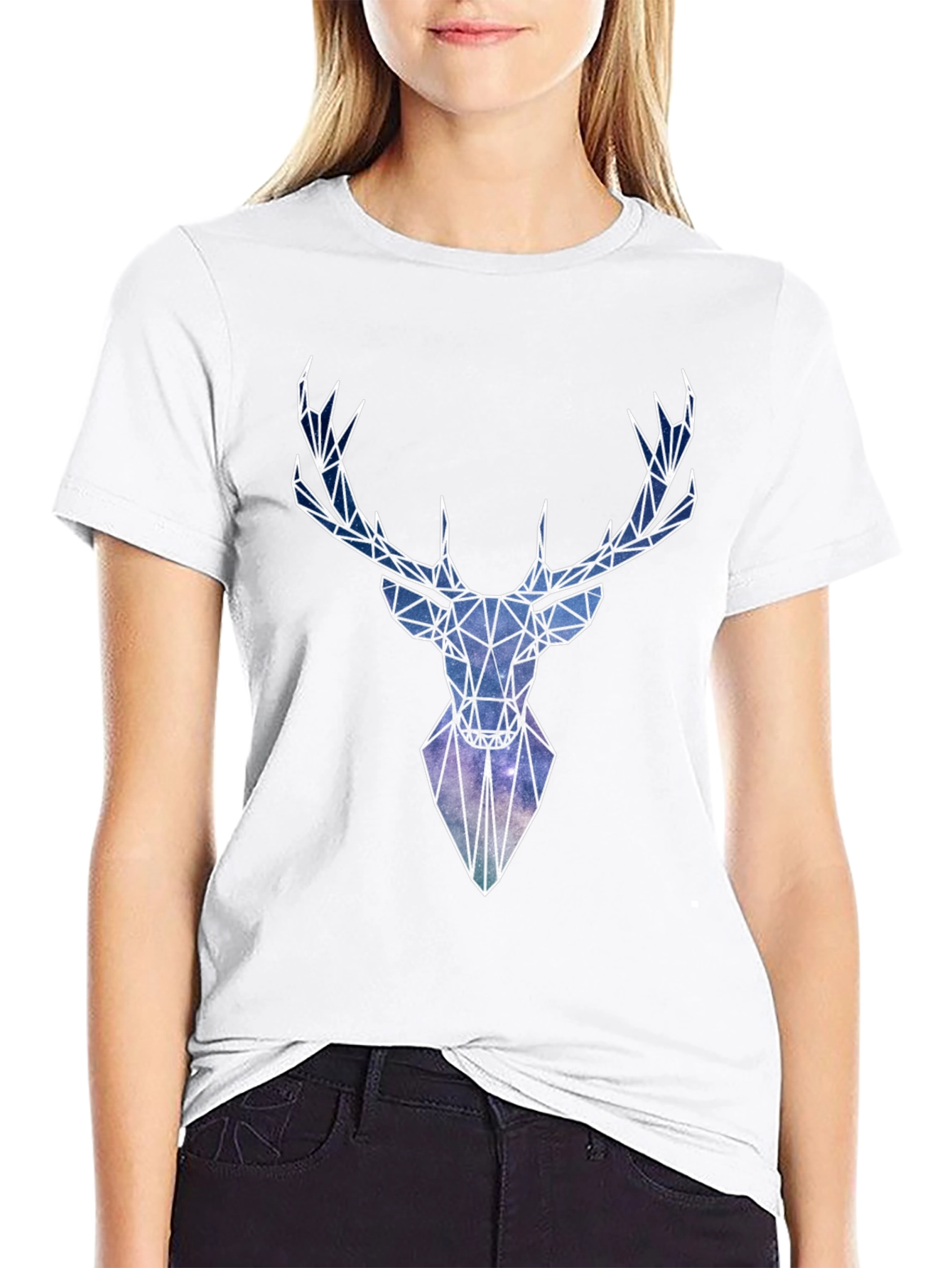 Geometric Deer Head Graphic Print Tee