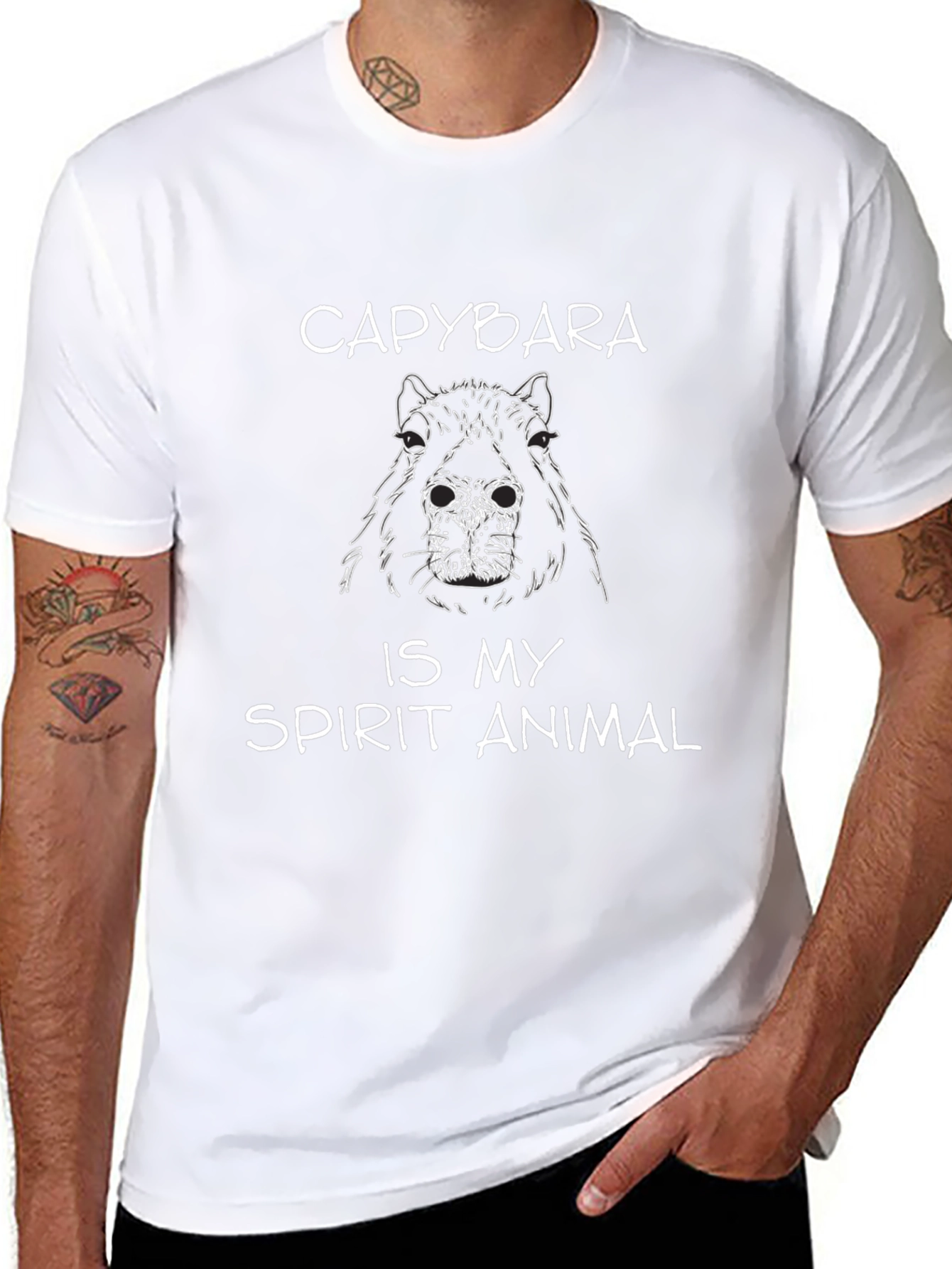Capybara Spirit Animal Graphic Tee - Black Cotton T-Shirt