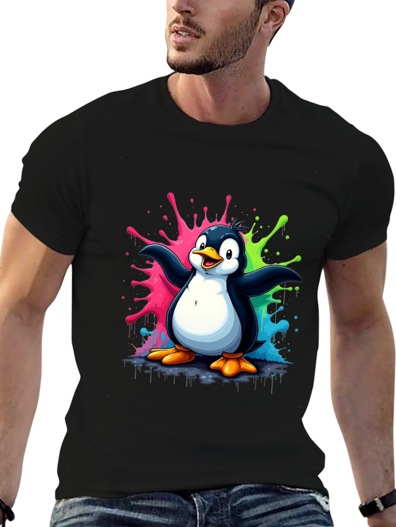 Penguin Splash Graphic T-Shirt - Mens Black Tee