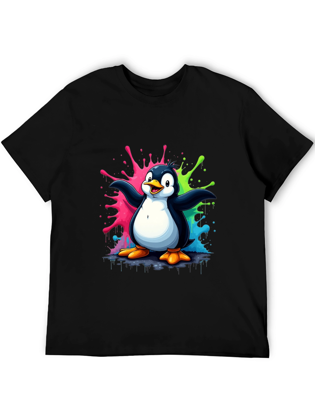 Penguin Splash Graphic T-Shirt - Mens Black Tee