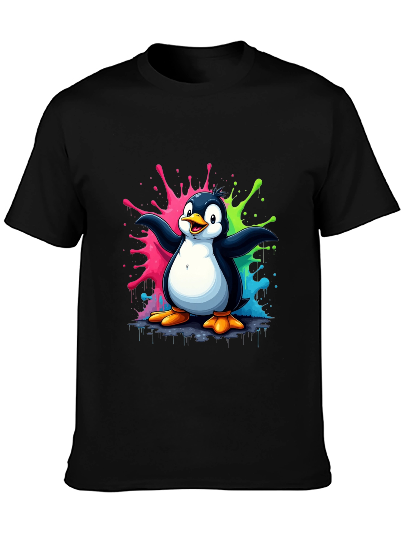Penguin Splash Graphic T-Shirt - Mens Black Tee