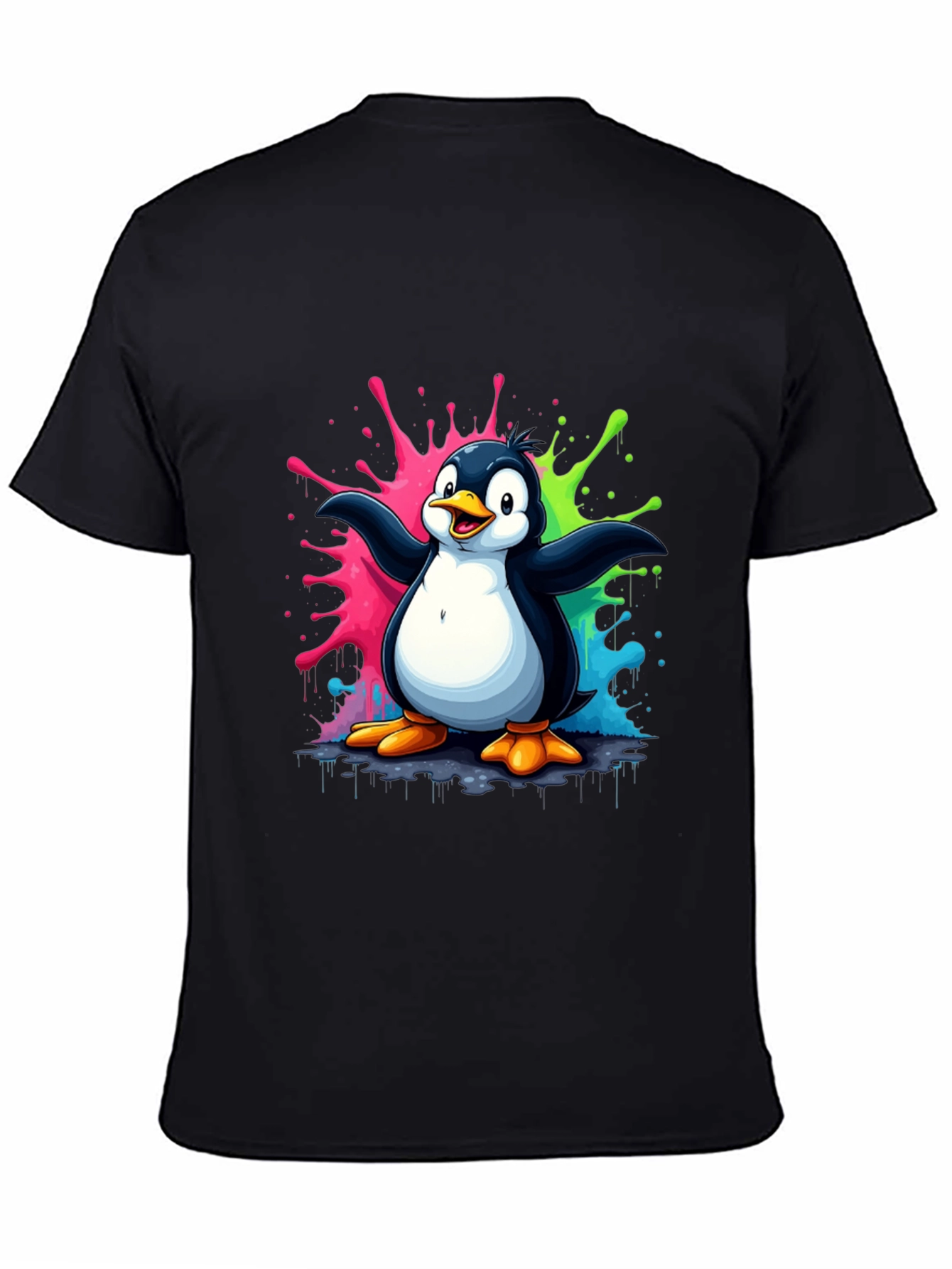 Penguin Splash Graphic T-Shirt - Mens Black Tee