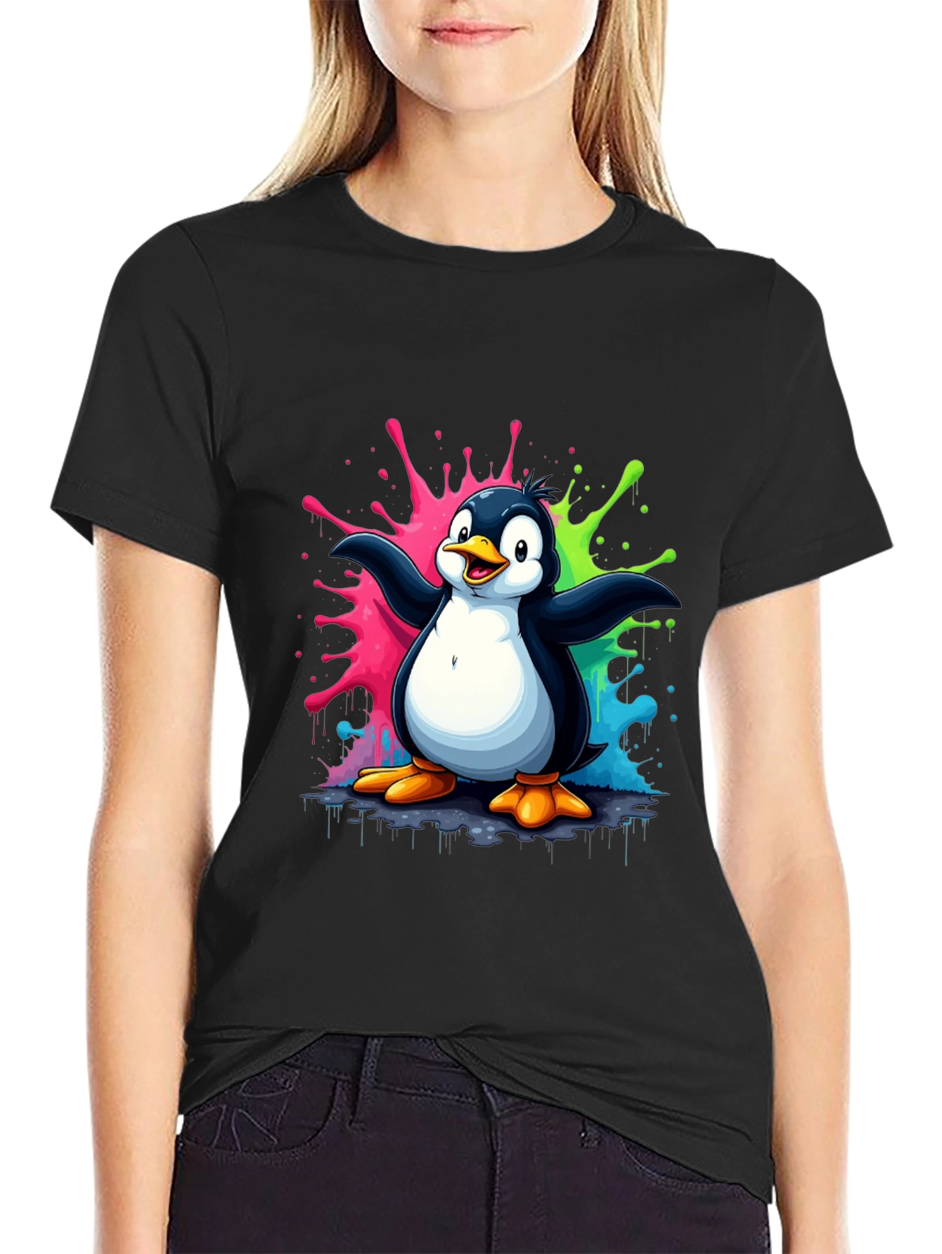 Penguin Splash Graphic T-Shirt - Mens Black Tee