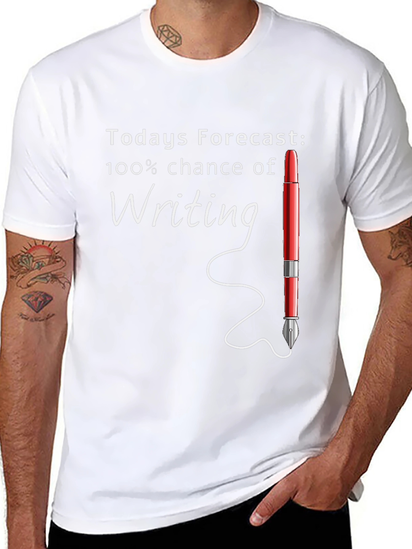 Writers Forecast T-Shirt | 100% Chance of Writing Tee | Funny Writer Graphic Shirt | Gift for Writers | Free Shipping $50+