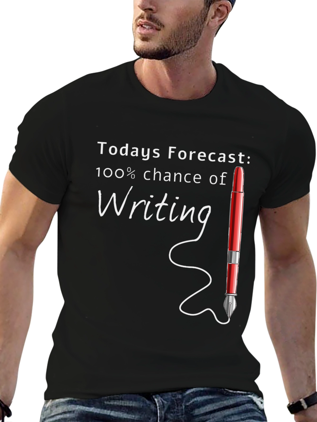 Writers Forecast T-Shirt | 100% Chance of Writing Tee | Funny Writer Graphic Shirt | Gift for Writers | Free Shipping $50+