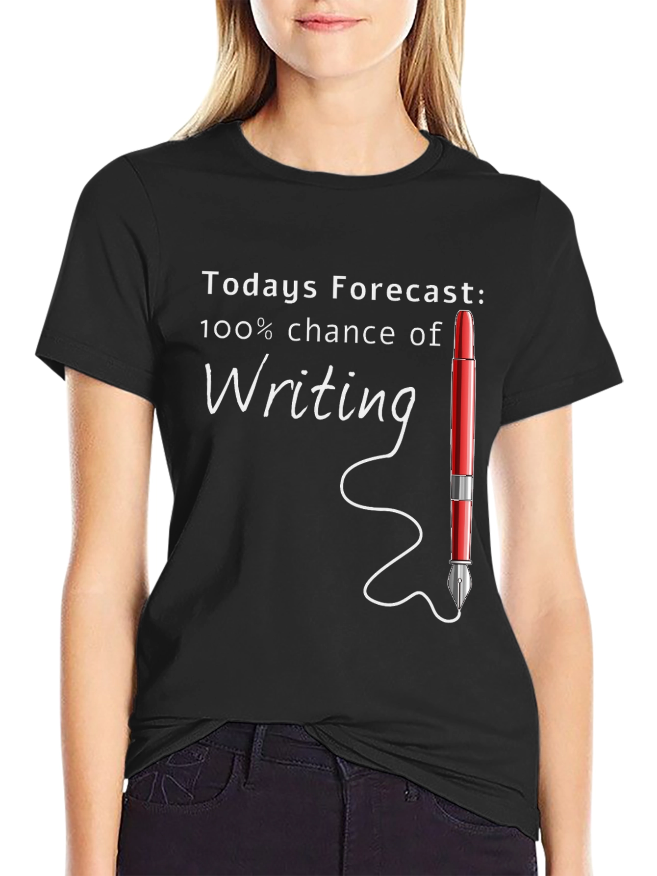 Writers Forecast T-Shirt | 100% Chance of Writing Tee | Funny Writer Graphic Shirt | Gift for Writers | Free Shipping $50+