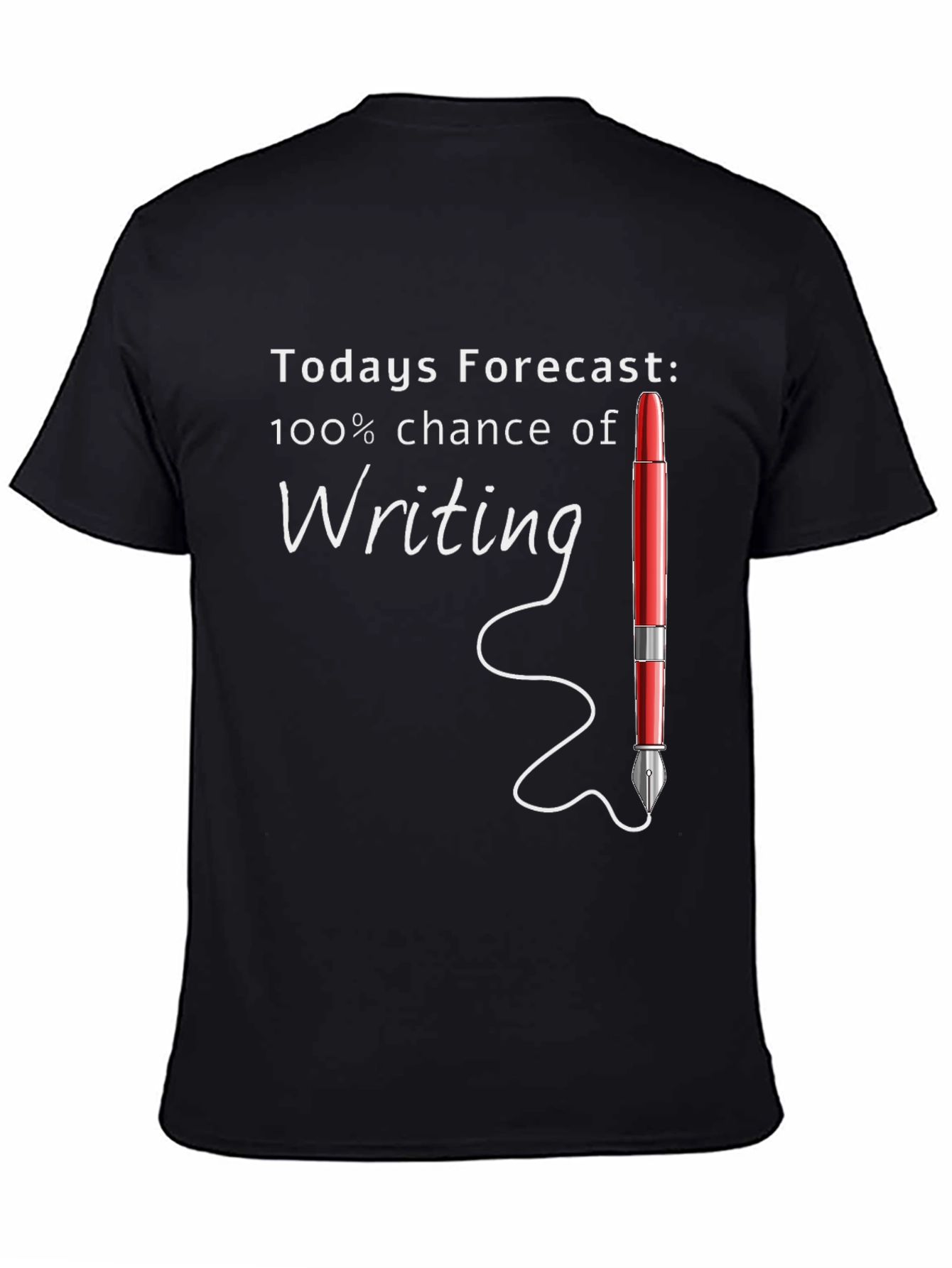 Writers Forecast T-Shirt | 100% Chance of Writing Tee | Funny Writer Graphic Shirt | Gift for Writers | Free Shipping $50+