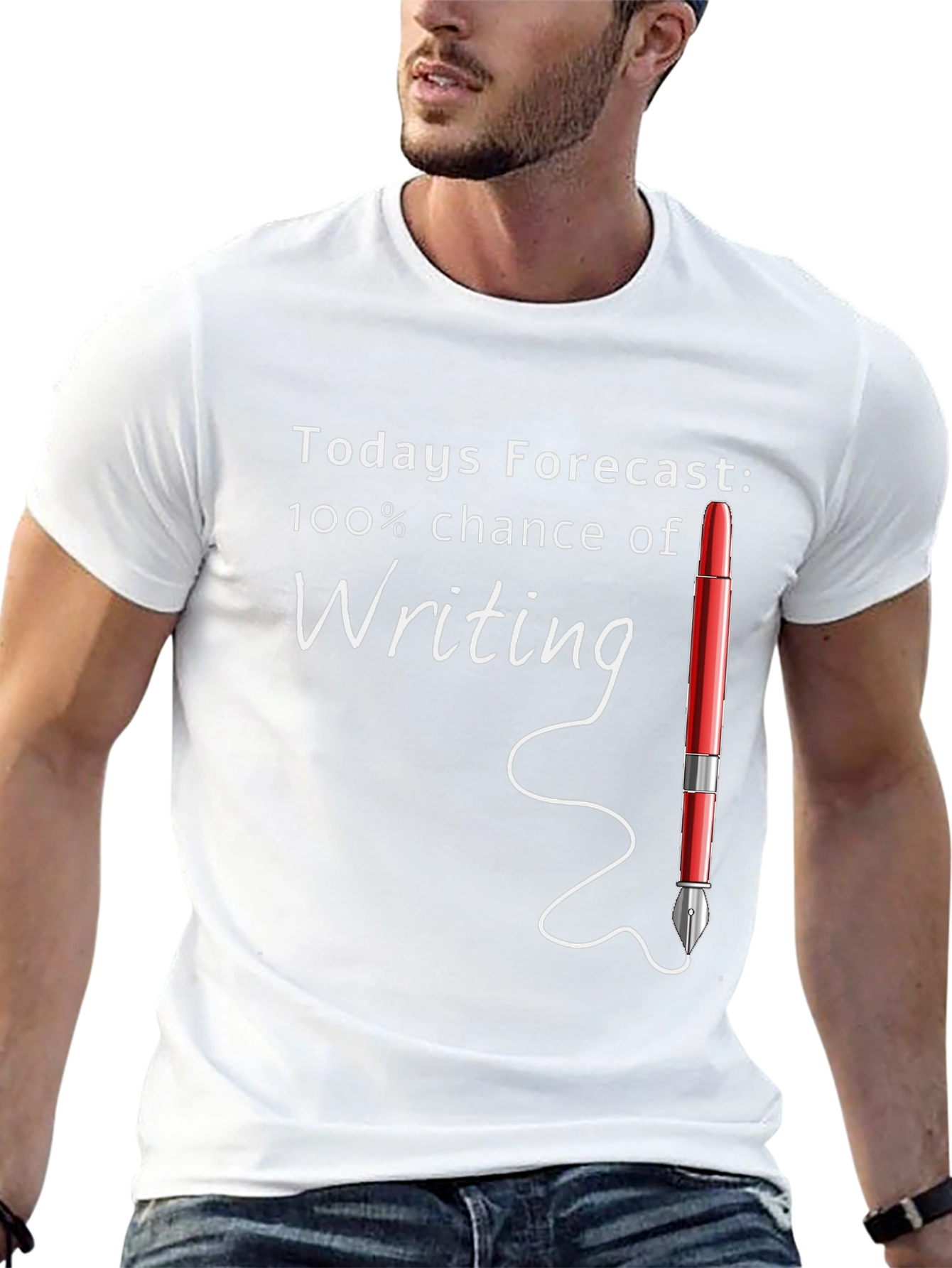 Writers Forecast T-Shirt | 100% Chance of Writing Tee | Funny Writer Graphic Shirt | Gift for Writers | Free Shipping $50+