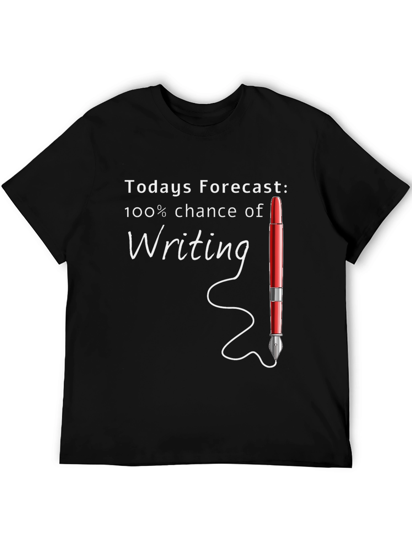 Writers Forecast T-Shirt | 100% Chance of Writing Tee | Funny Writer Graphic Shirt | Gift for Writers | Free Shipping $50+