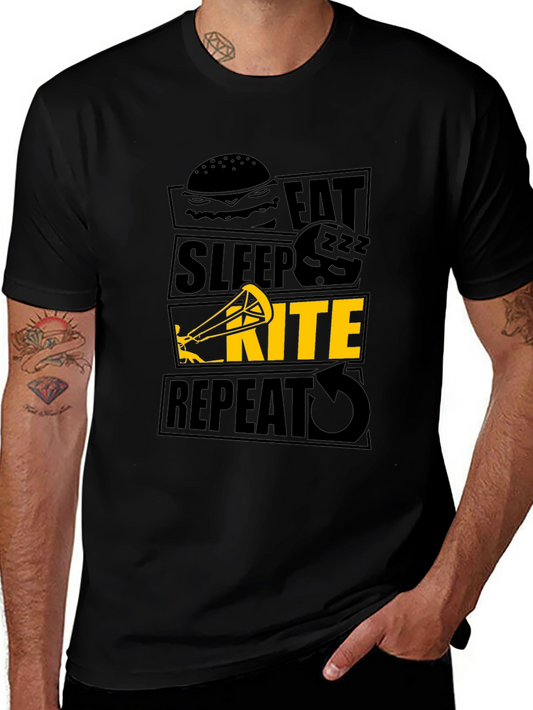 Eat Sleep Kite Repeat Black T-Shirt