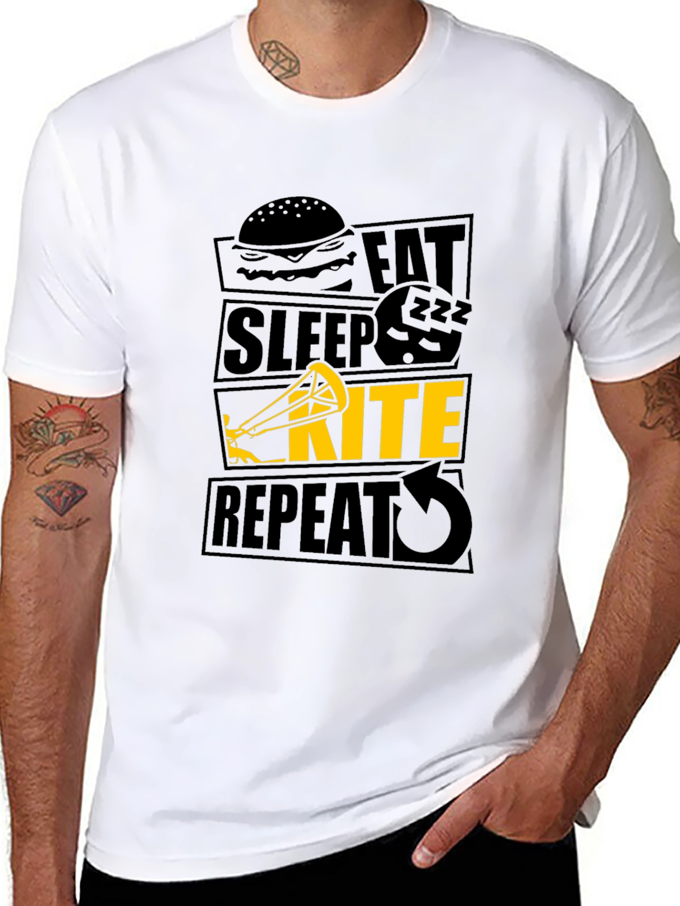 Eat Sleep Kite Repeat Black T-Shirt