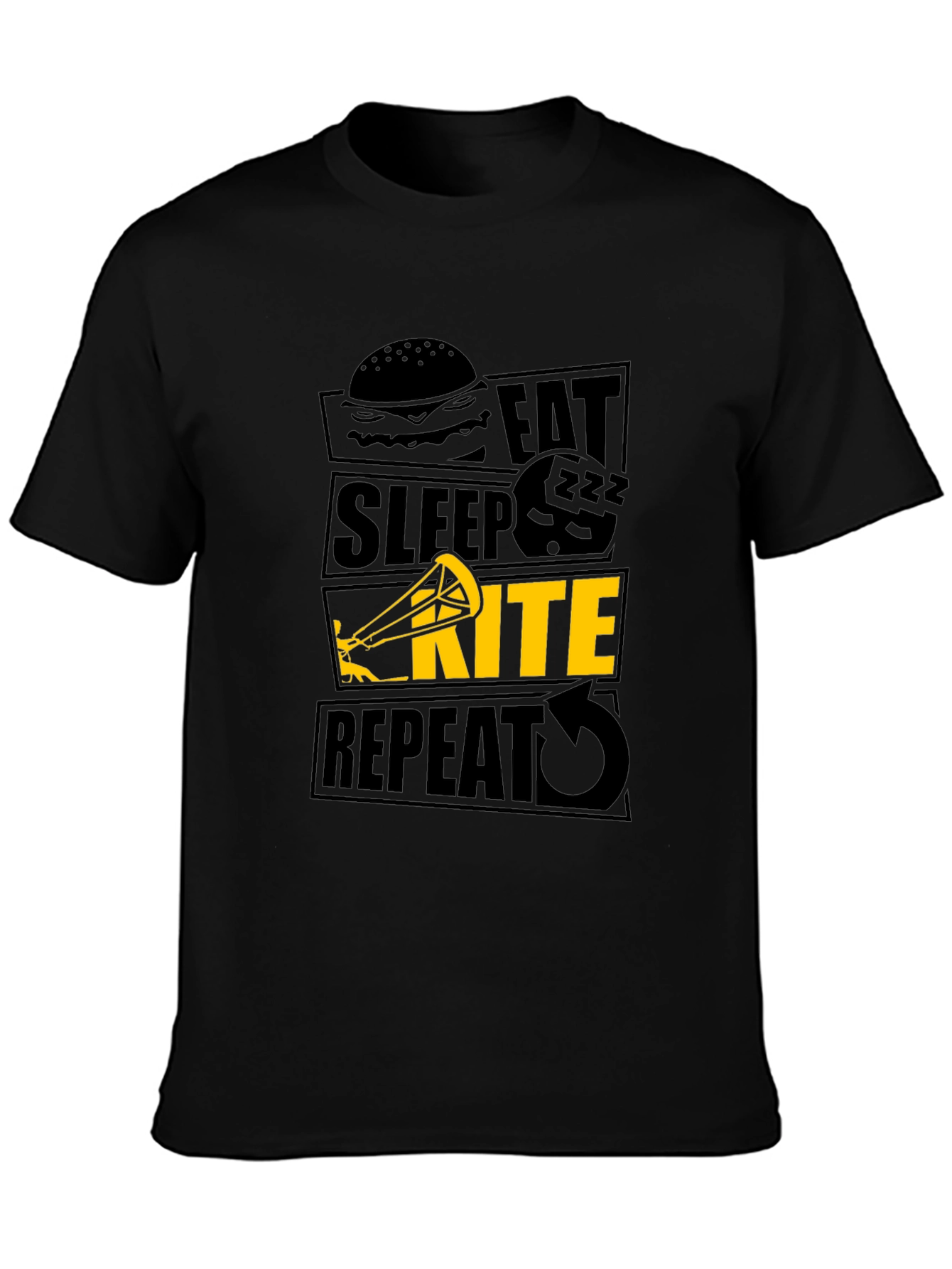 Eat Sleep Kite Repeat Black T-Shirt