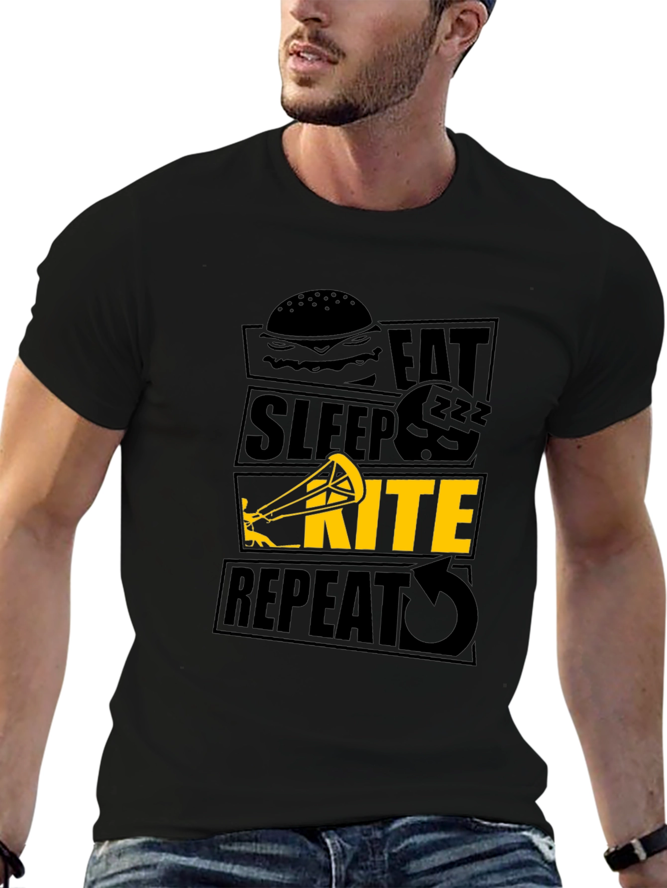 Eat Sleep Kite Repeat Black T-Shirt