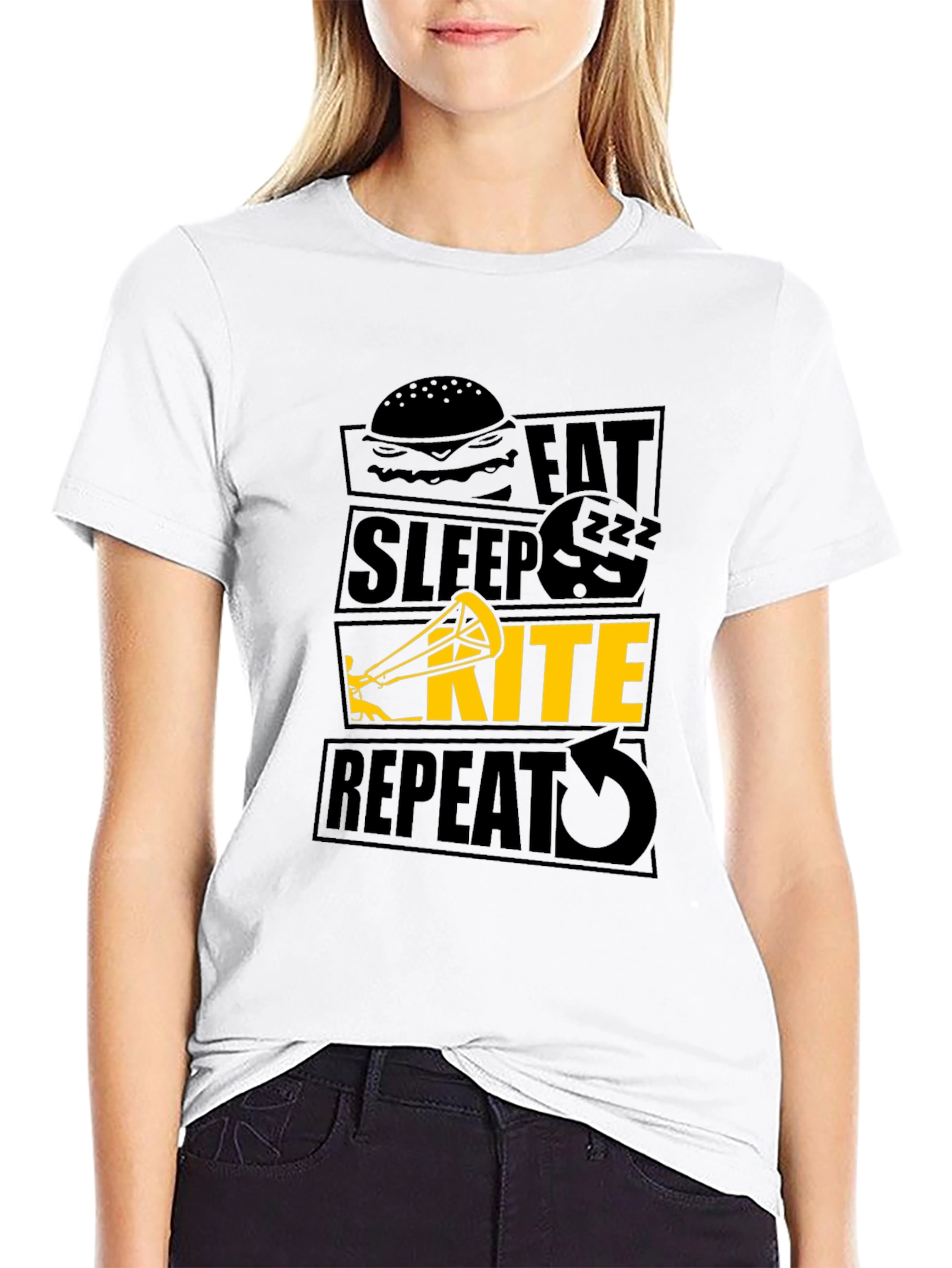 Eat Sleep Kite Repeat Black T-Shirt