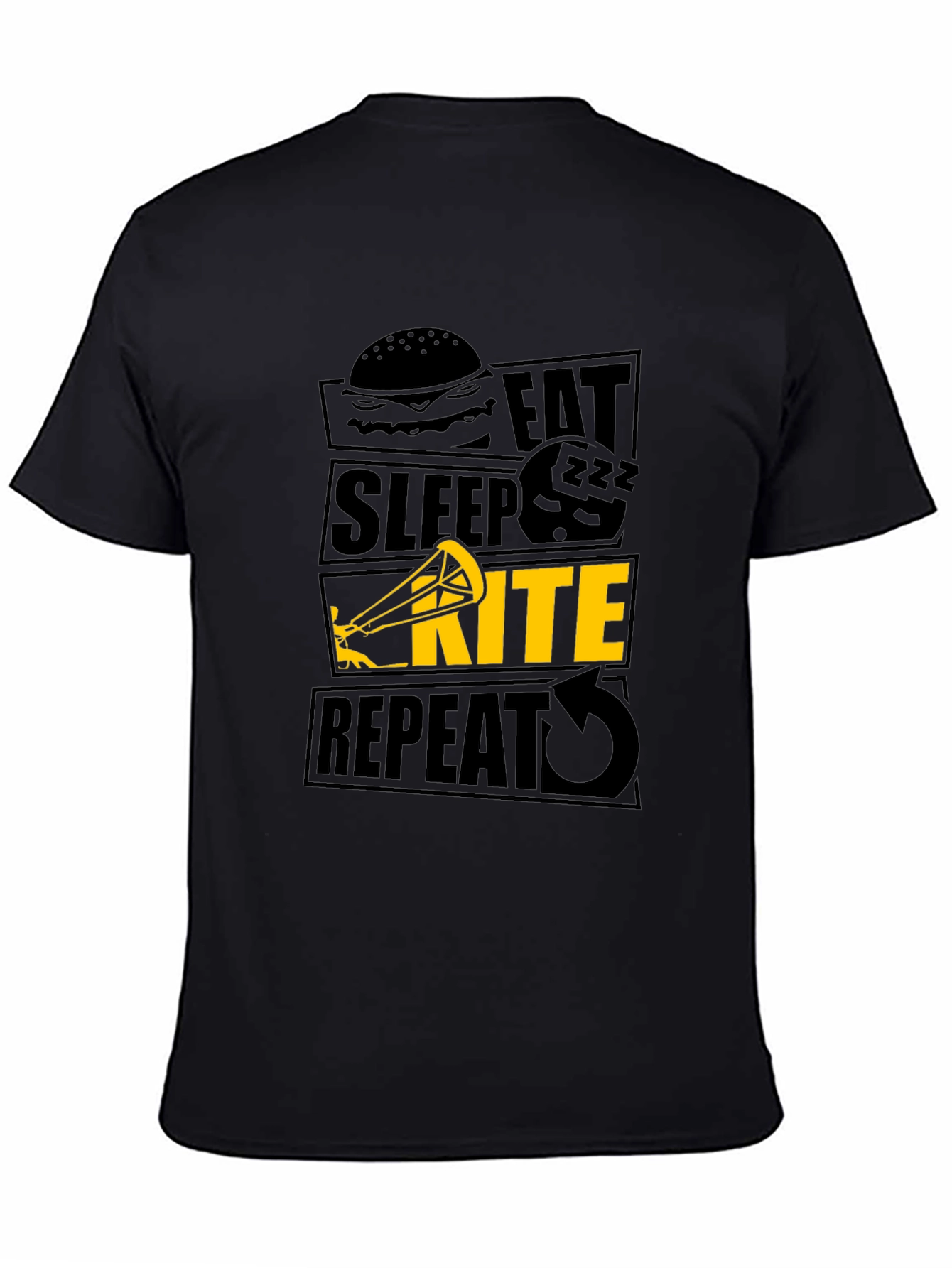 Eat Sleep Kite Repeat Black T-Shirt
