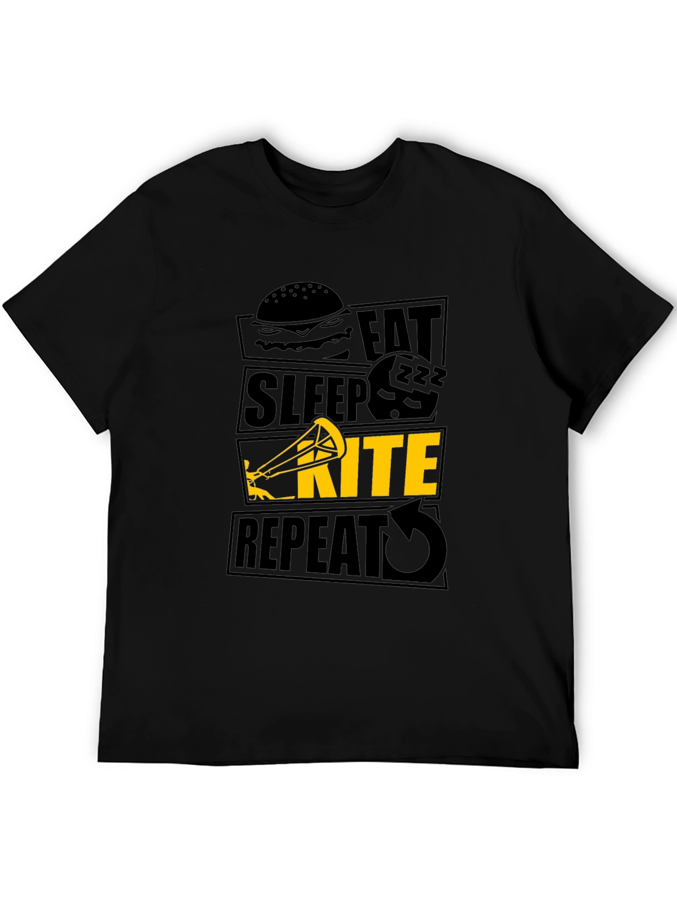 Eat Sleep Kite Repeat Black T-Shirt