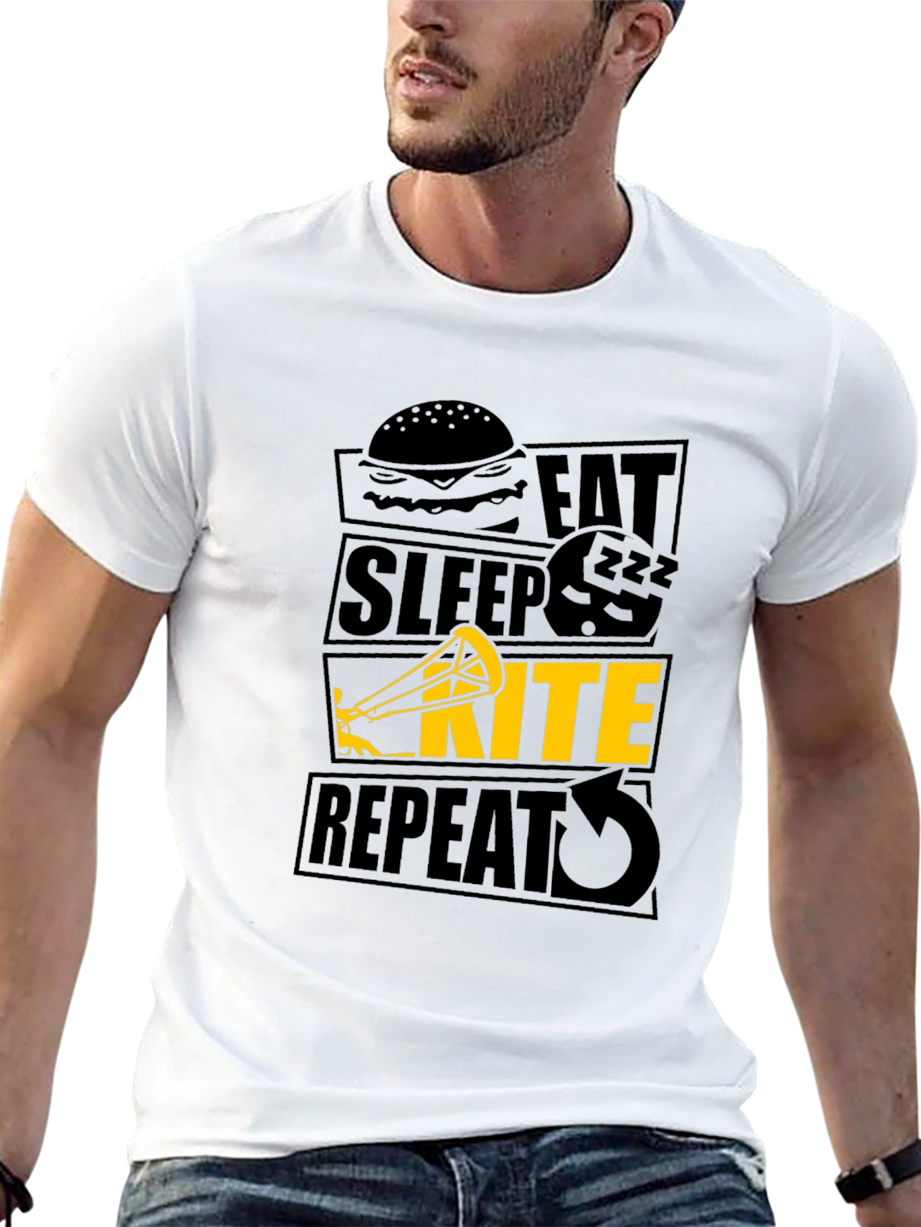 Eat Sleep Kite Repeat Black T-Shirt