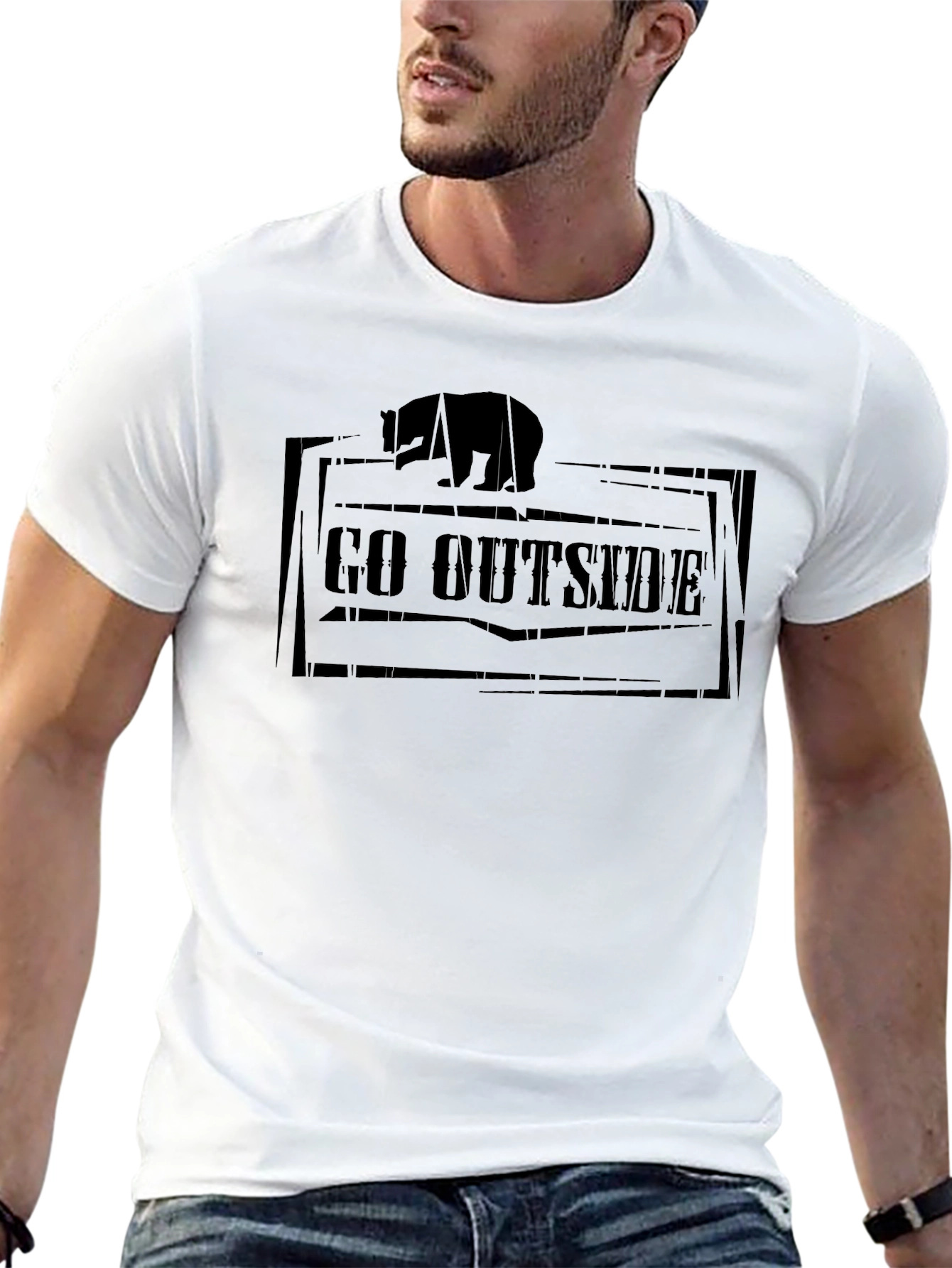 Go Outside Black Graphic T-Shirt - Bear Design