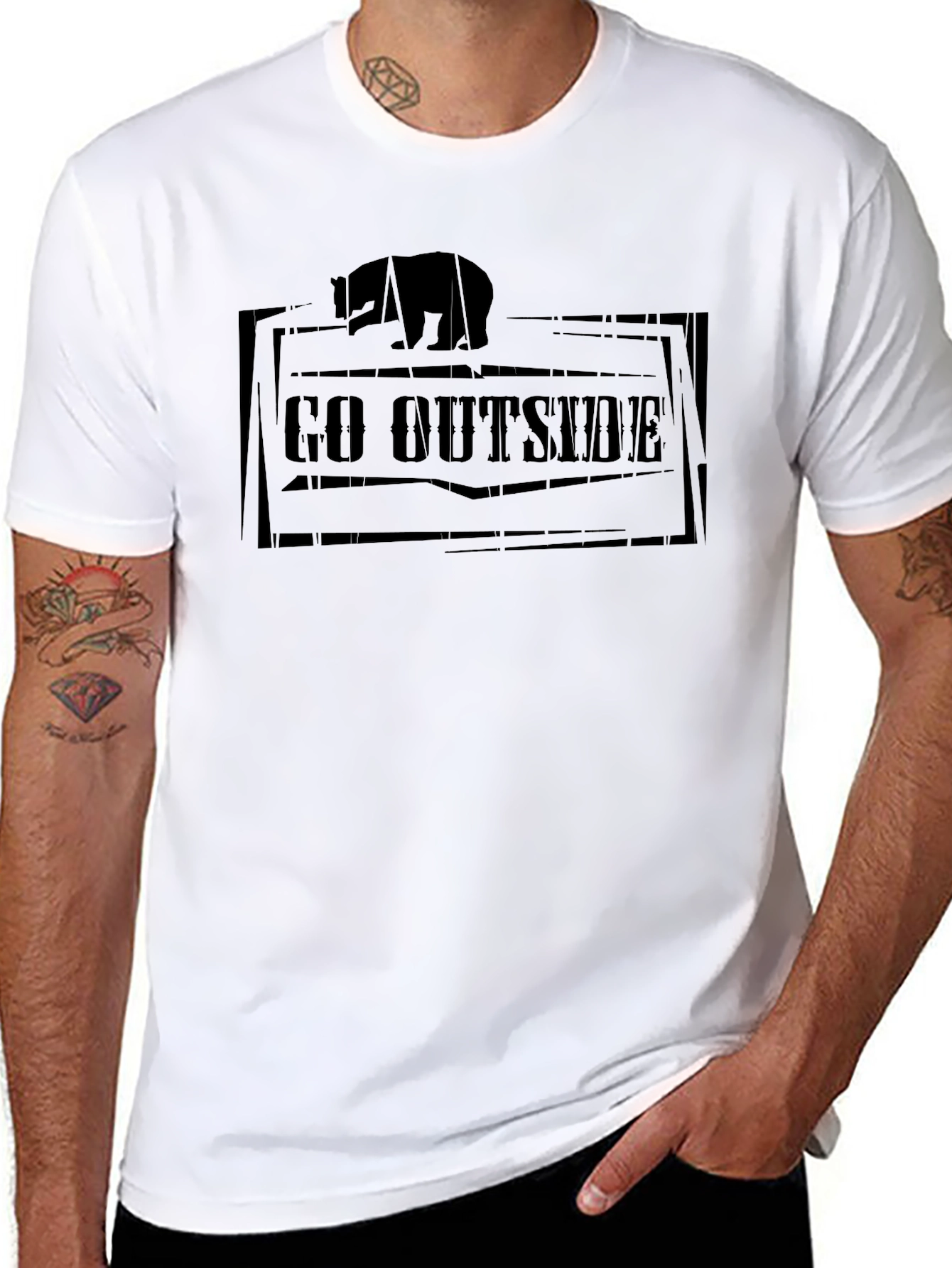 Go Outside Black Graphic T-Shirt - Bear Design