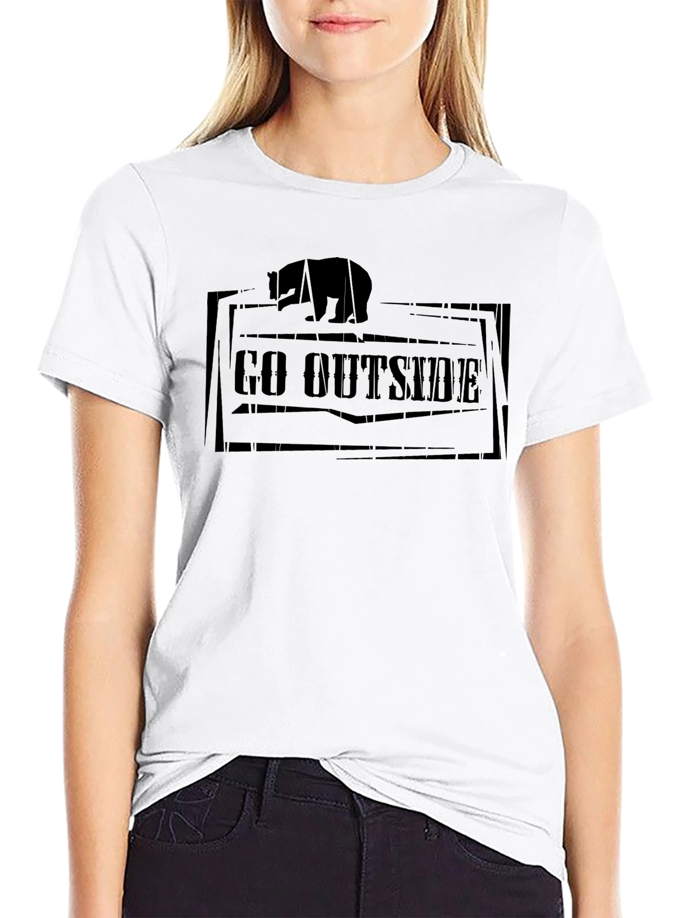 Go Outside Black Graphic T-Shirt - Bear Design