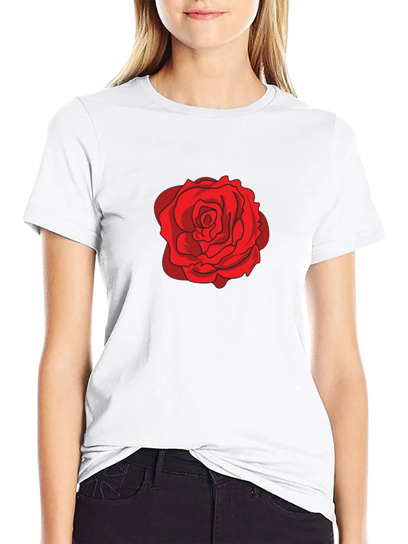 Red Rose Graphic Black T-Shirt