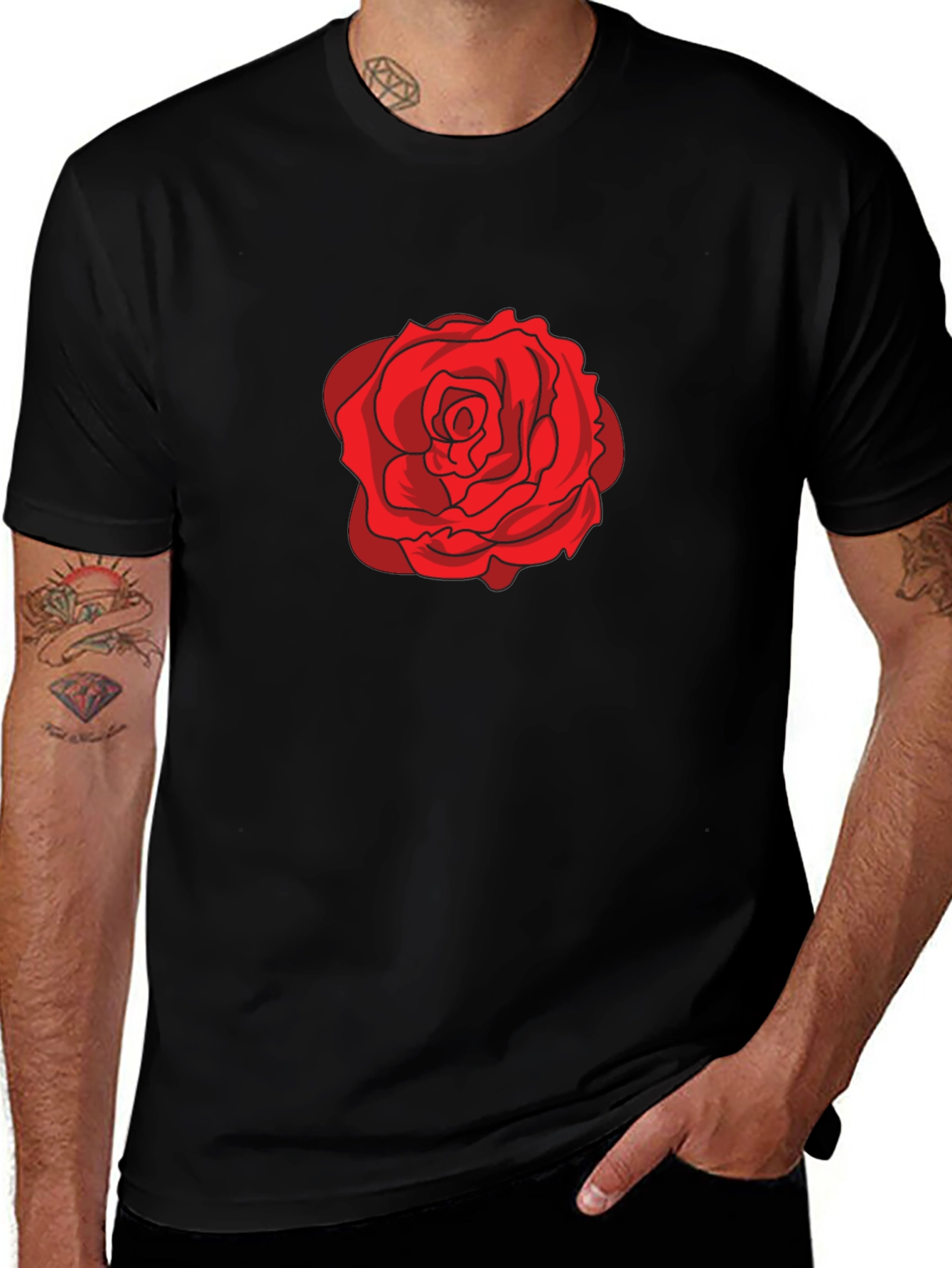 Red Rose Graphic Black T-Shirt