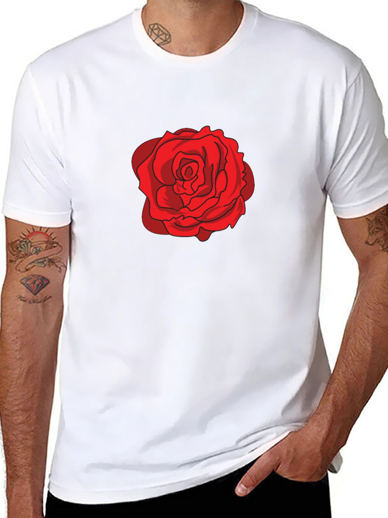 Red Rose Graphic Black T-Shirt