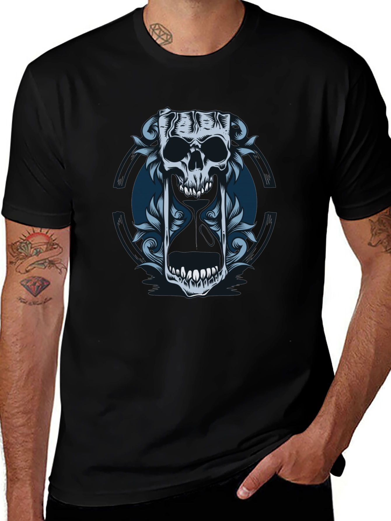 Skull Hourglass Graphic Tee - Edgy Style