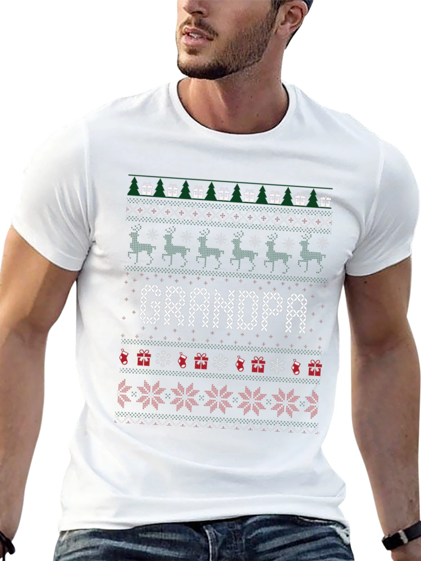 Grandpa Christmas Sweater Style T-Shirt