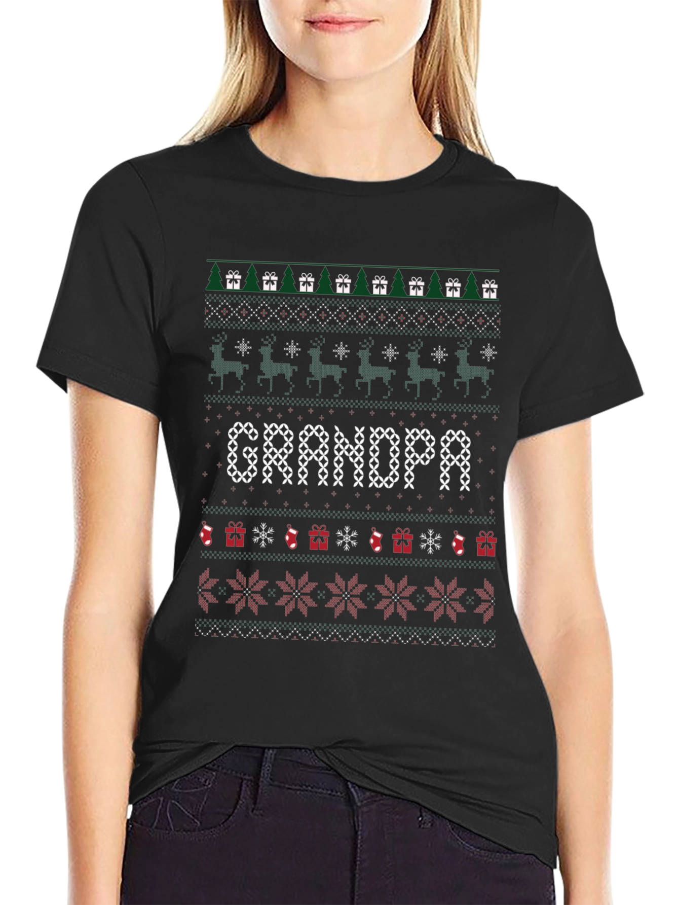 Grandpa Christmas Sweater Style T-Shirt