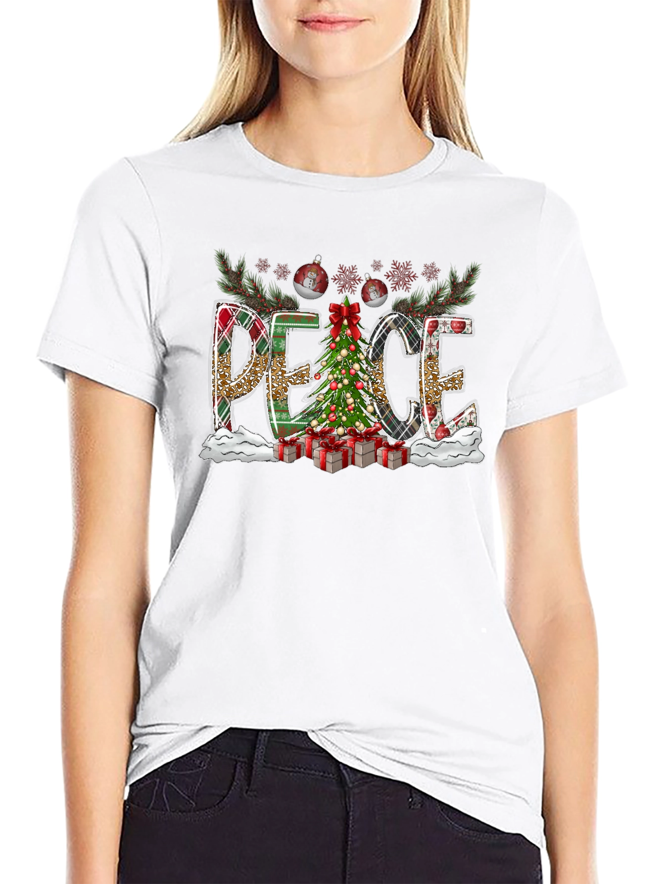 Christmas Peace Graphic Tee Holiday Shirt