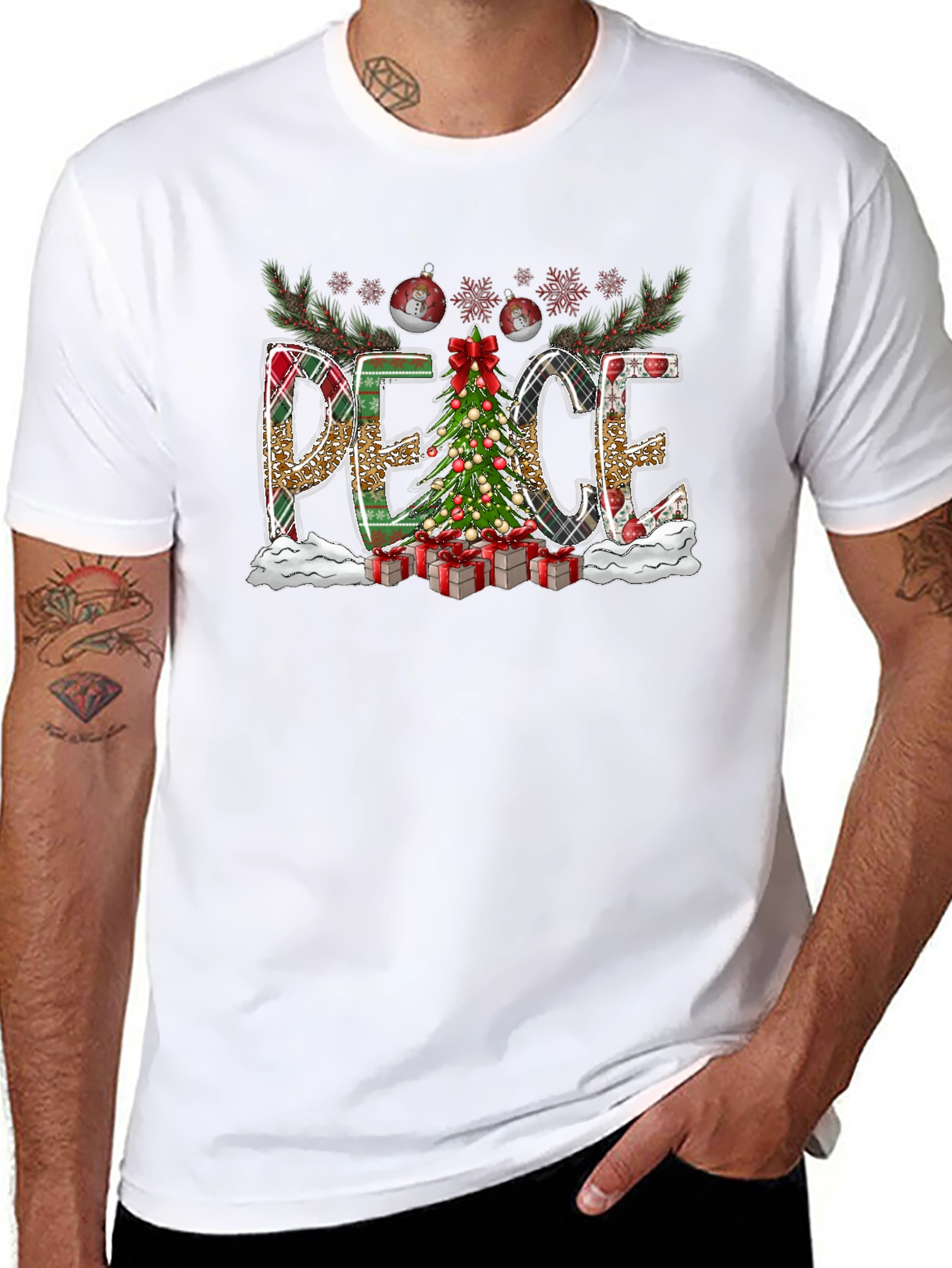 Christmas Peace Graphic Tee Holiday Shirt