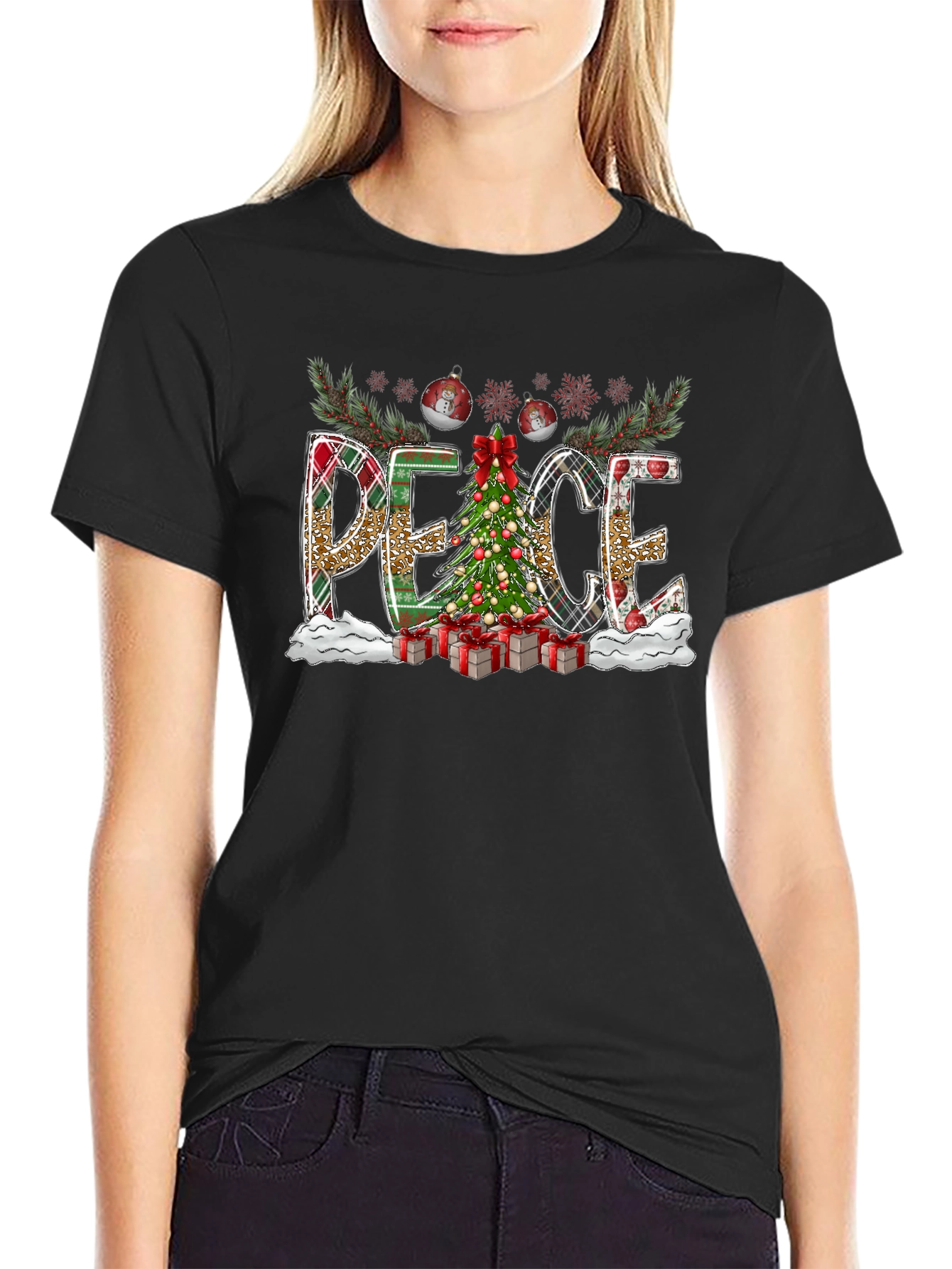 Christmas Peace Graphic Tee Holiday Shirt