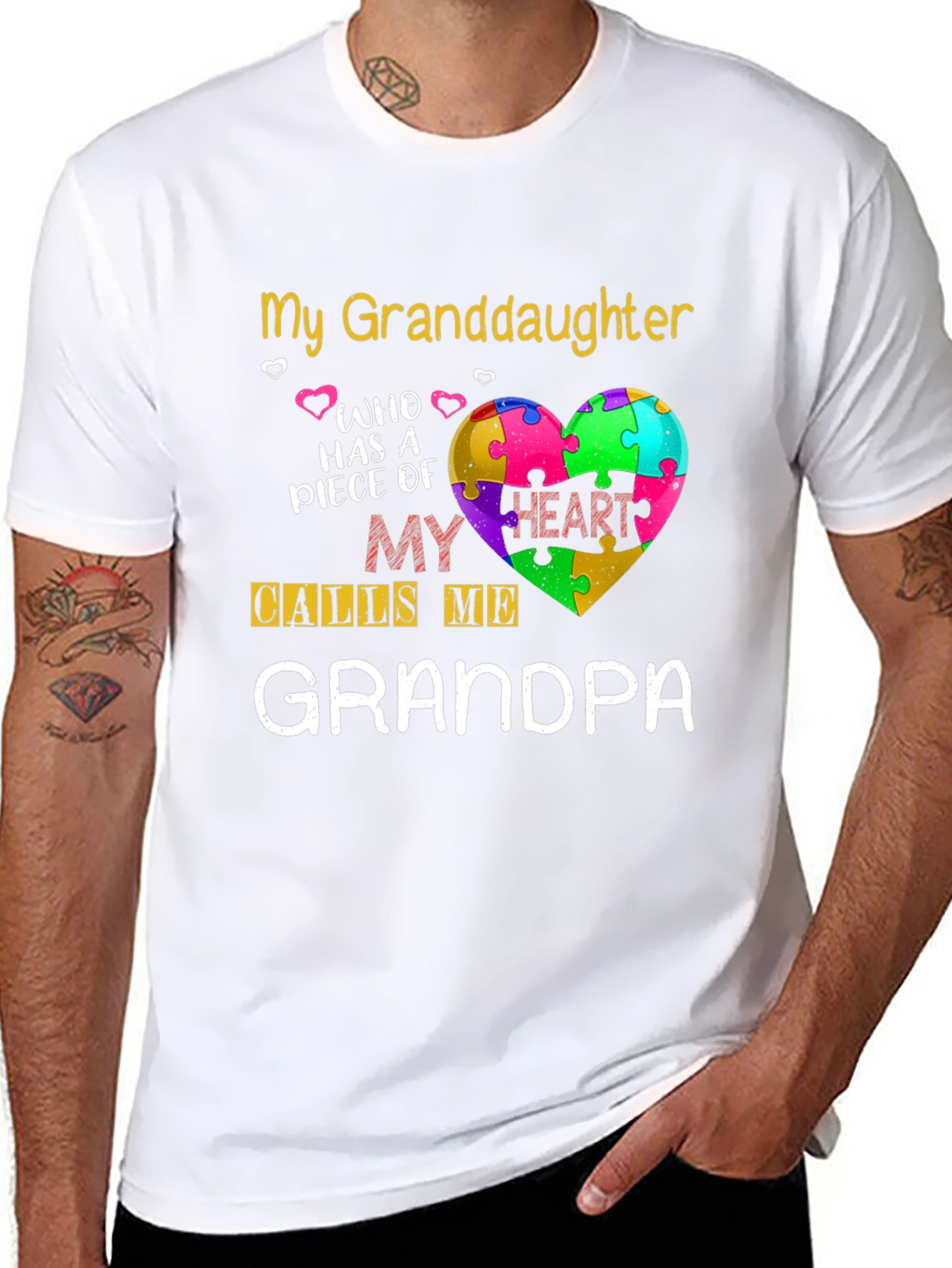 Grandpa Autism Awareness Heart Puzzle T-Shirt